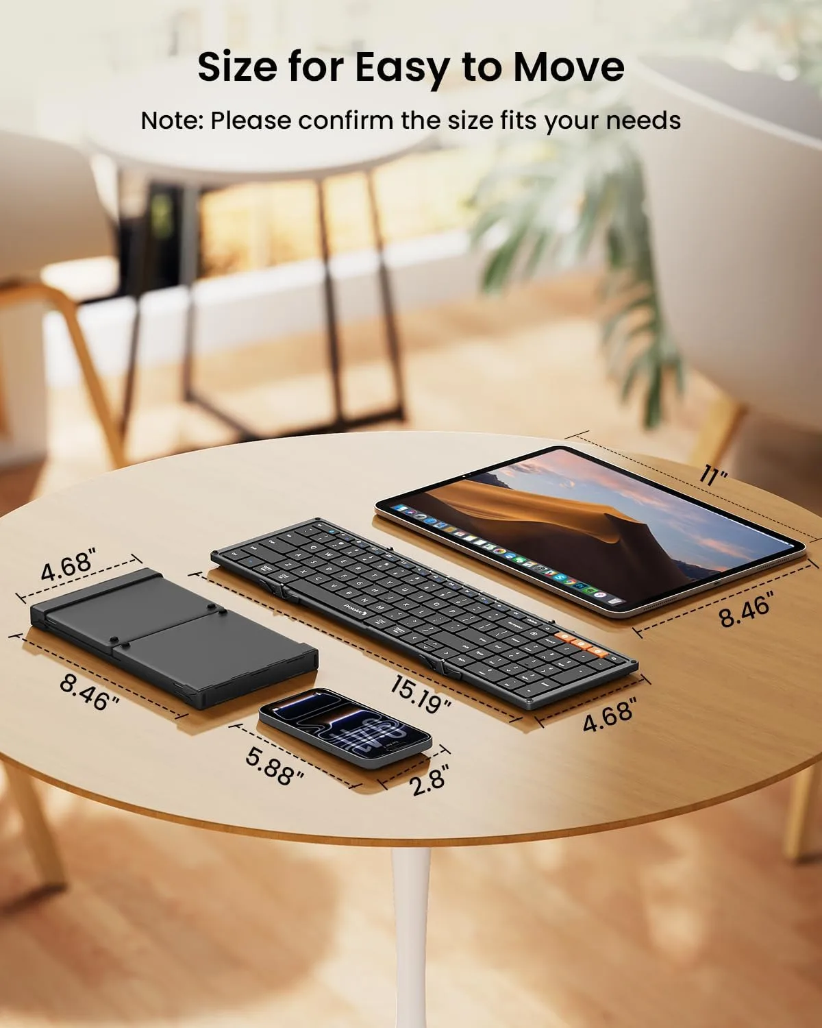 ProtoArc XK01 Full-Size Foldable Bluetooth Keyboard for Travel, Black