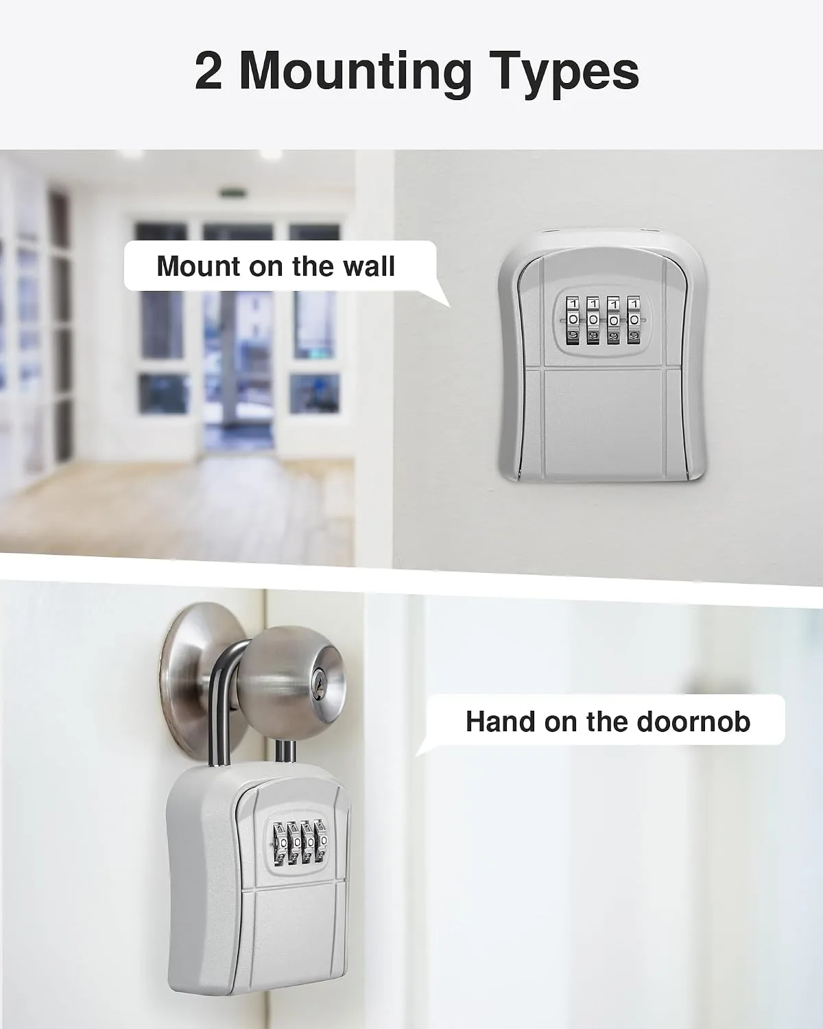 Puroma Key Lock Box Outdoor 4 Digit Code Combination Lockbox House 1 Silver