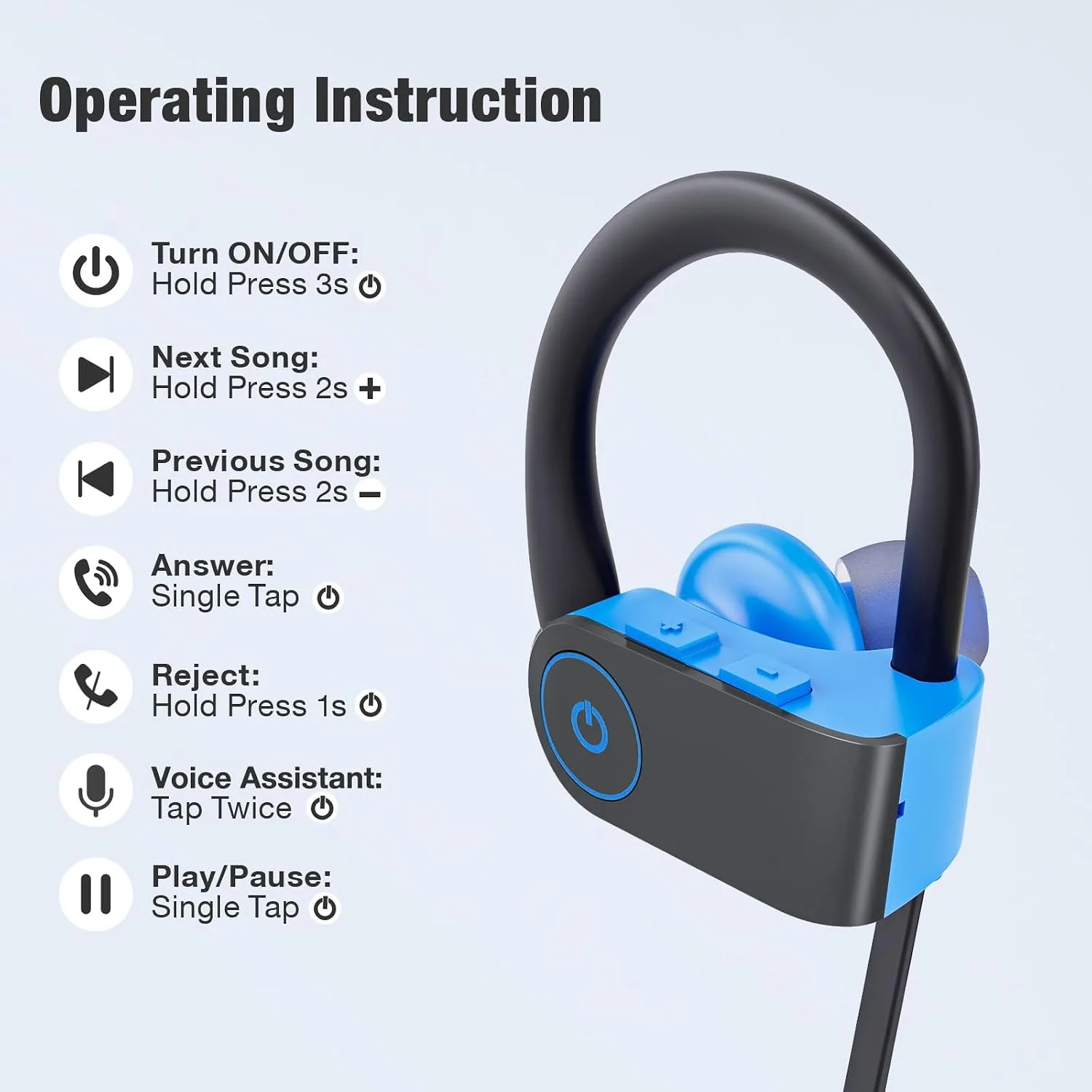 JOYWISE Bluetooth Headphones, Wireless Headphones 16H Playtime Wireless Earbuds with Mic Stereo in-Ear Earphones, IPX7 Waterproof Sports Headphone Sound Isolation Headsets for Running, Workout Blue