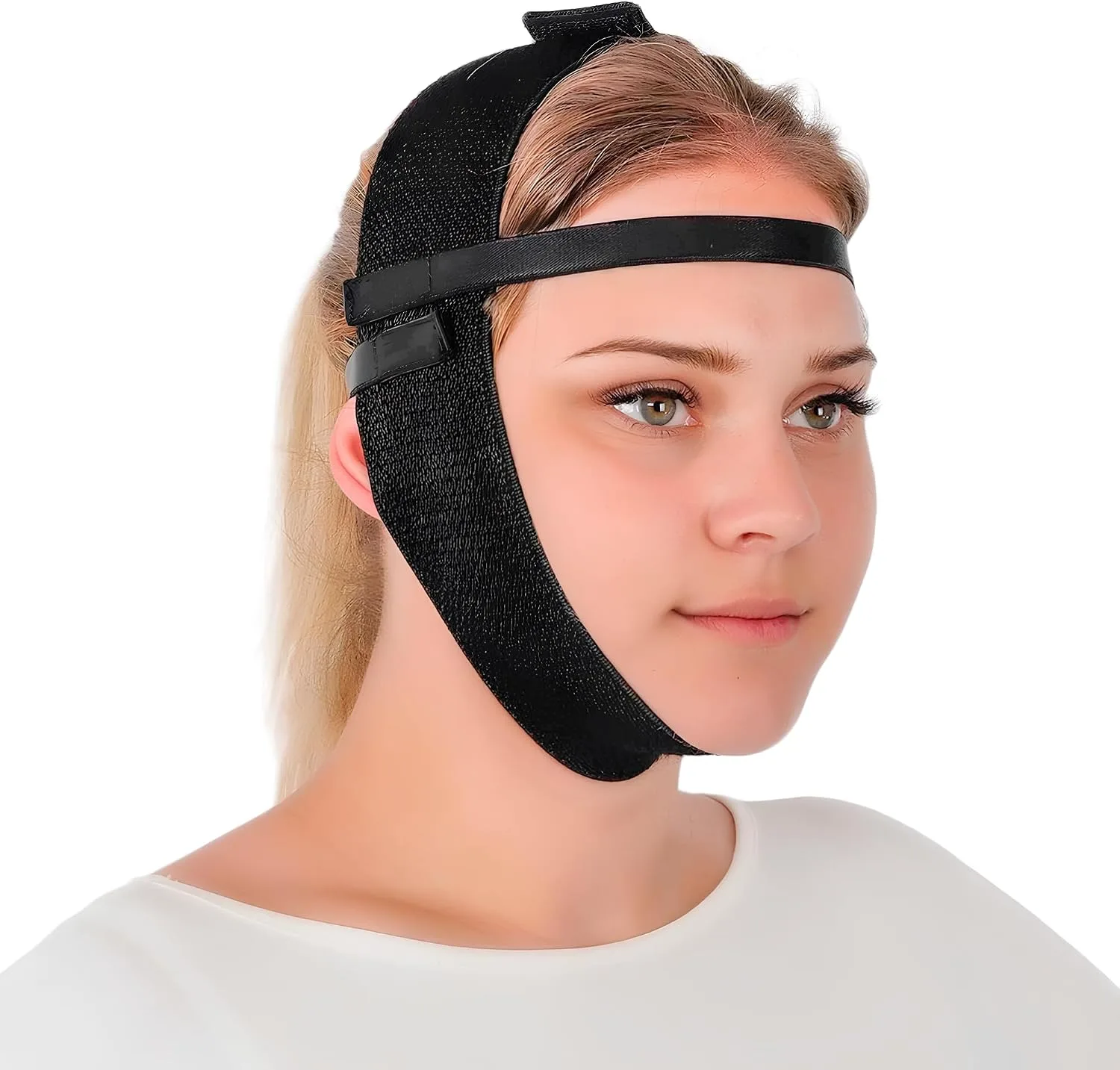 Post Surgery Facial Compression Garment Chin Strap Band, Double Chin Face Wrap Tape, Jawline Exerciser, Face Slimmer, Jowl Tightening, Chin Lifting Belt (Black)