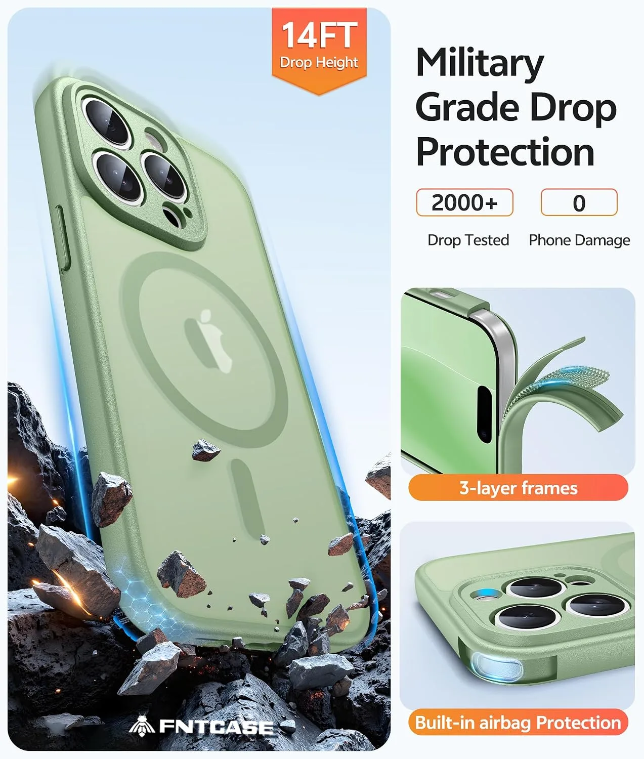 FNTCASE for iPhone 14 Pro Max Case, Fit for Magsafe, Light Moss