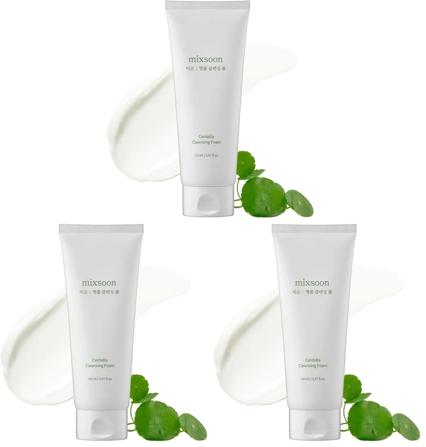 mixsoon Double Cleansing Set 2-Step Routine, Cica Foam & Bean Cleansing Oil Face Wash Set Gentle Deep Clean and Hydrating Care 150ml / 5.07 fl.oz., 195ml / 6.59 fl.oz. Korean Glass Skin Care
