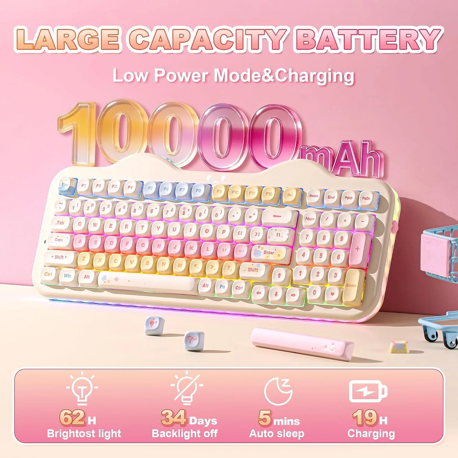 YUNZII C98 Cute Cake Wireless Mechanical Keyboard (Beige, Candy Switch)