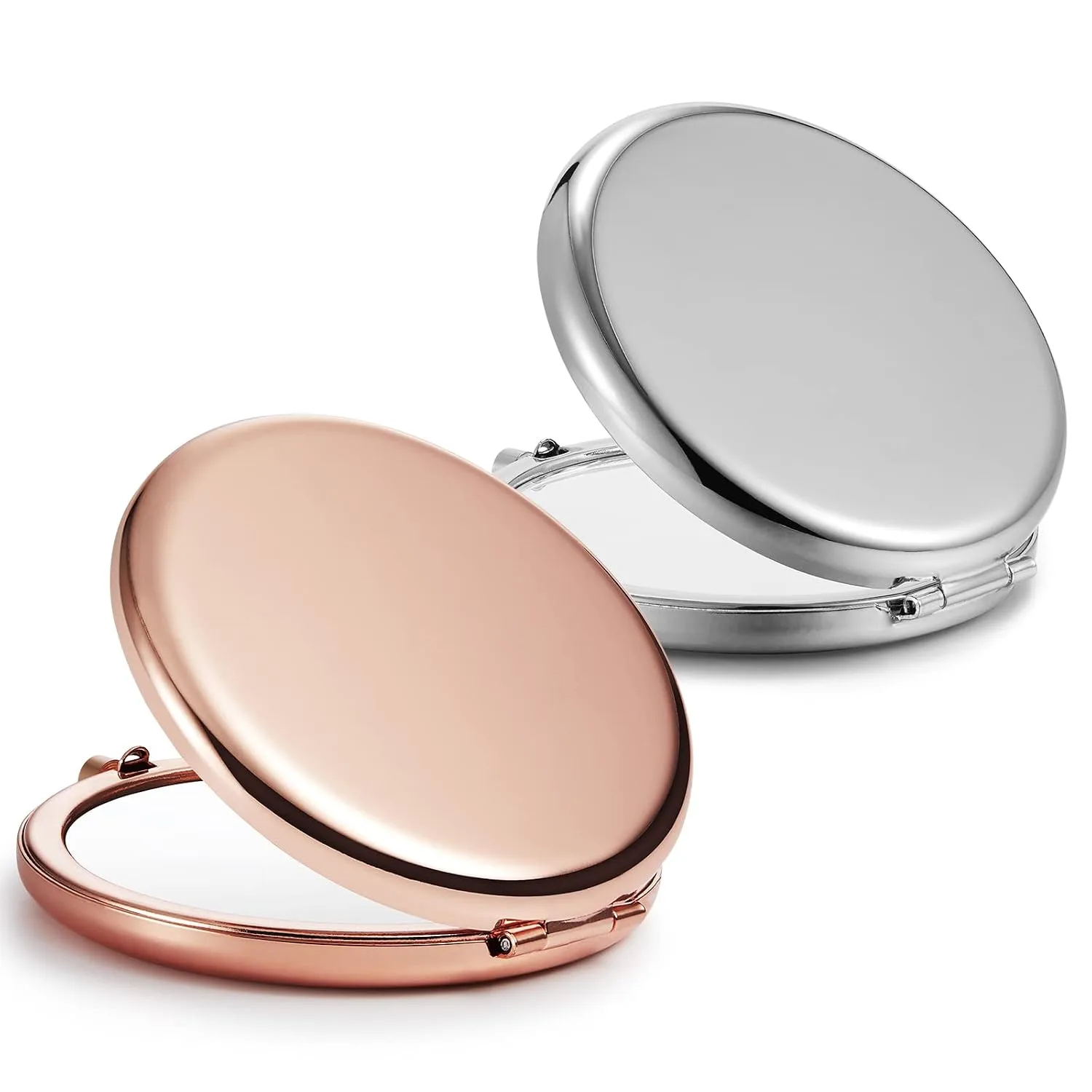 2 Pack Compact Mirror Bulk, 1x/2x Pocket Mirror, Rose Gold Silver