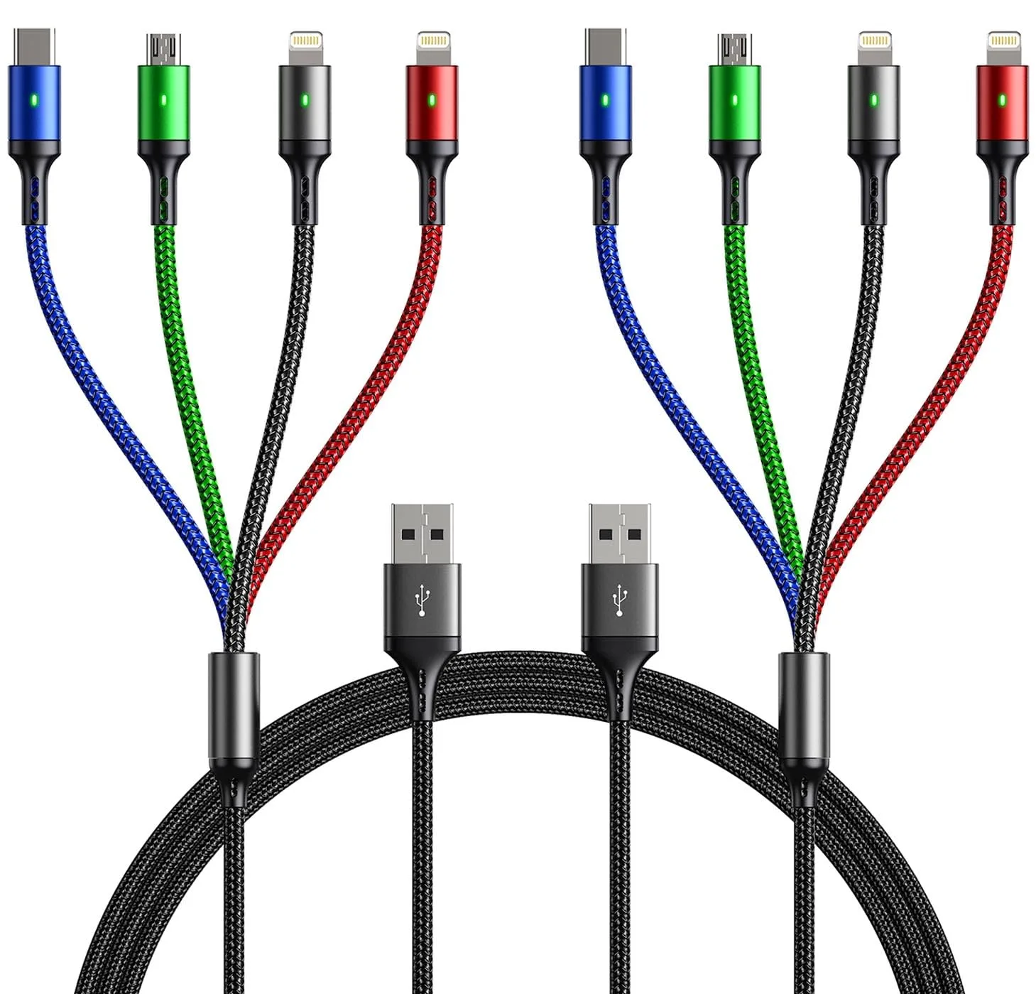Multi Charging Cable,4 in 1 Charger Cable Braided Multiple USB Cable