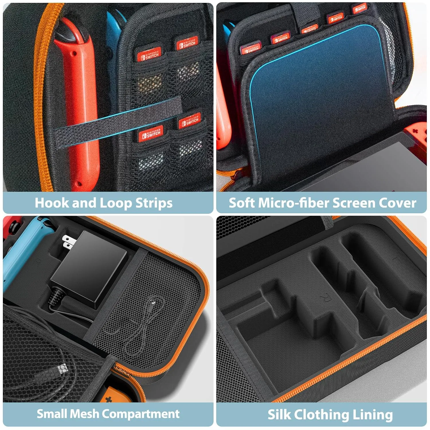 OIVO Switch OLED Carrying Case Compatible with Nintendo Switch & OLED, Portable Switch Travel Carry Case Fit for Joy-Con and Adapter, Hard Shell Protective Switch Pouch Bag with 20 Games, Orange