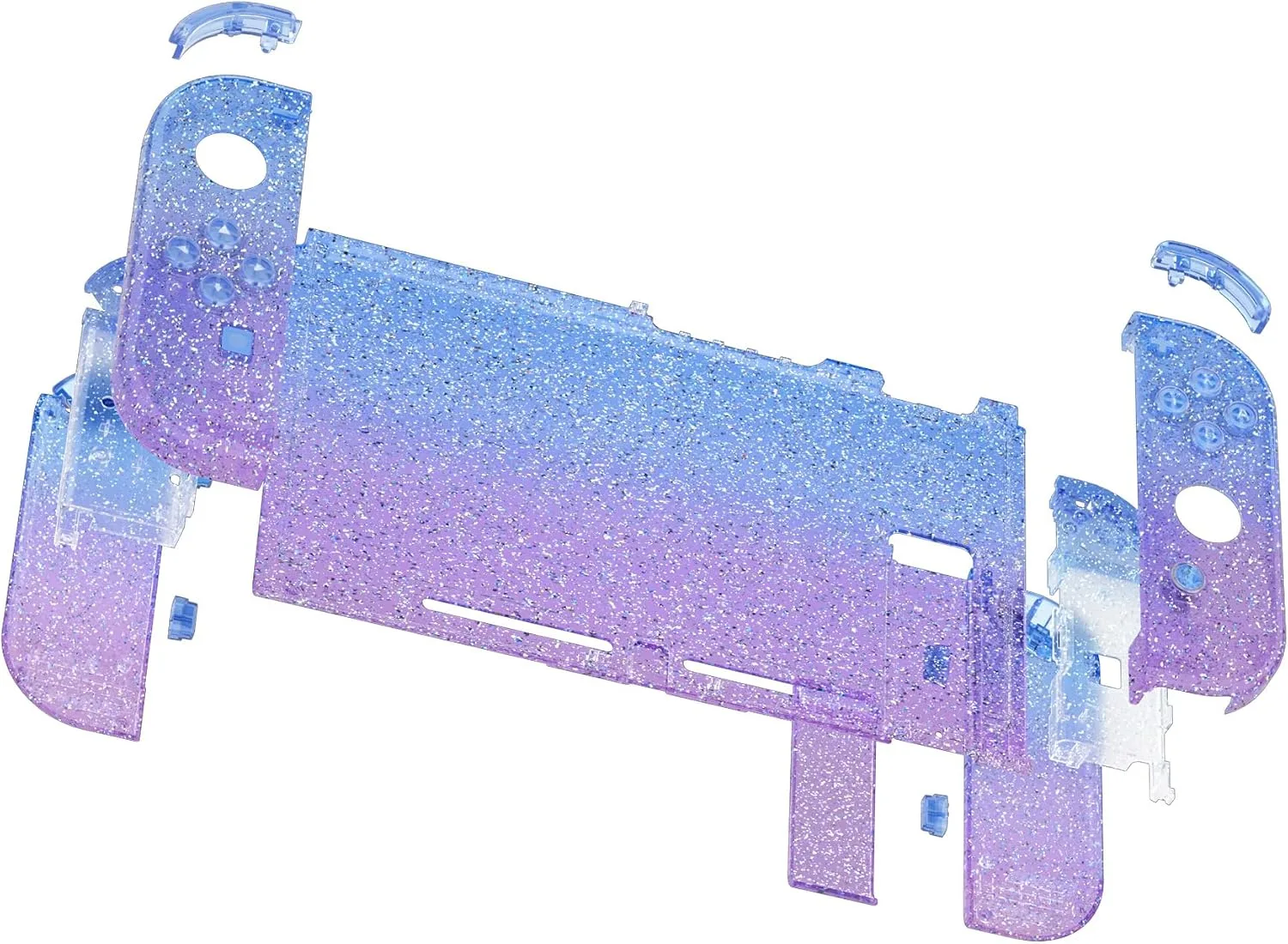 eXtremeRate DIY Replacement Shell Buttons for Nintendo Switch, Custom Back Plate for Switch Console, Housing with Colorful Buttons for Joycon Handheld - Glitter Gradient Translucent Bluebell