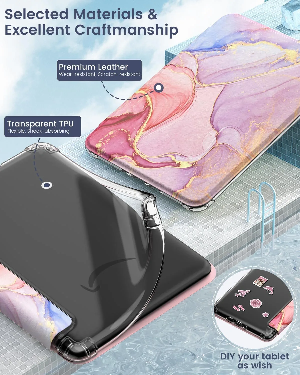 MoKo Case for Kindle Paperwhite 12th Gen & Colorsoft 2024,Pink Gold Marble