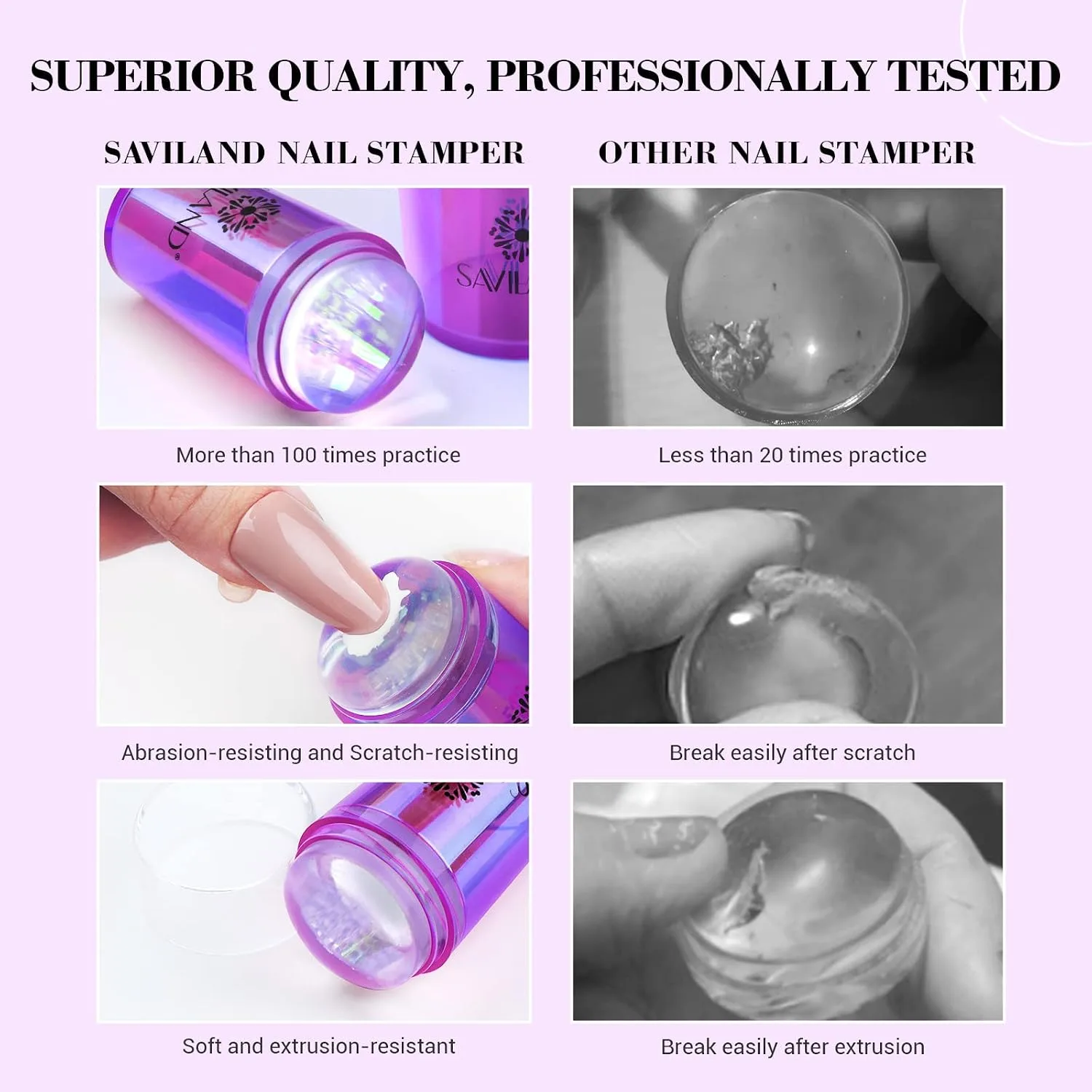 SAVILAND French Tip Tool 4PCS Silicone Nail Stamper Laser Purple