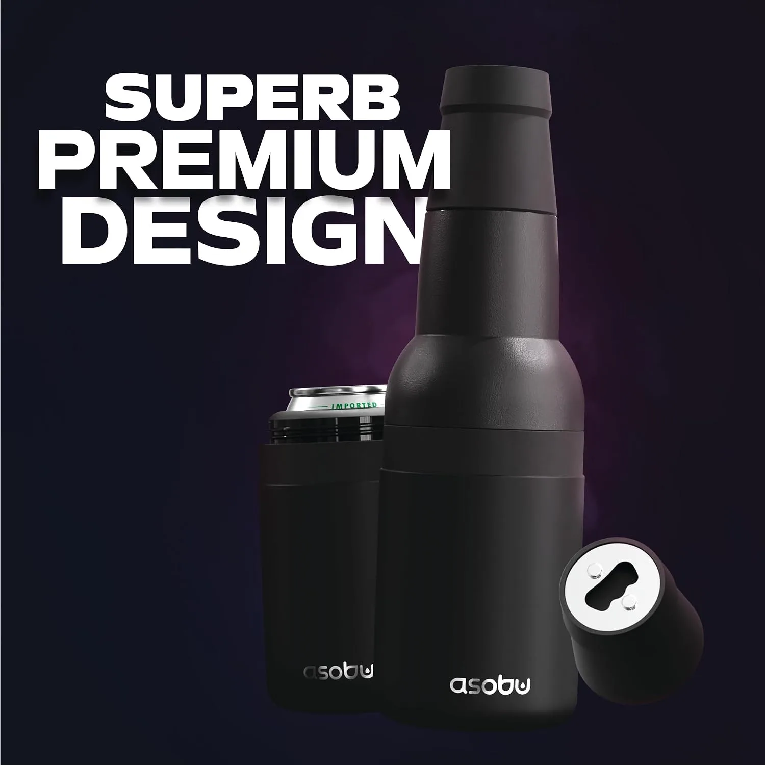 Asobu Frosty Beer Holder,2 Go Vacuum Insulated Double Walled Stainless Steel Beer Can and Bottle Cooler with Beer Opener, Bpa Free, Fits Standard 12oz, Ice Cold for Hours, Great Gift for Beer Lovers
