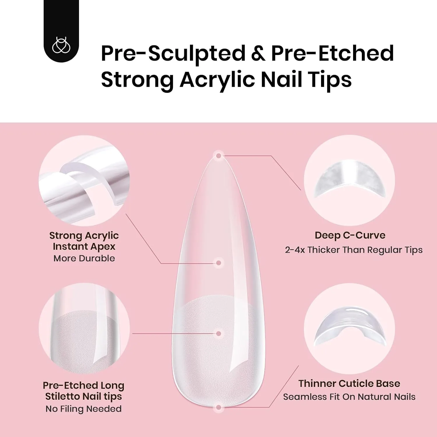Beetles Tipex Instant Apex Nail Tips, Long Stiletto, 192pcs 16 Sizes(00-14)