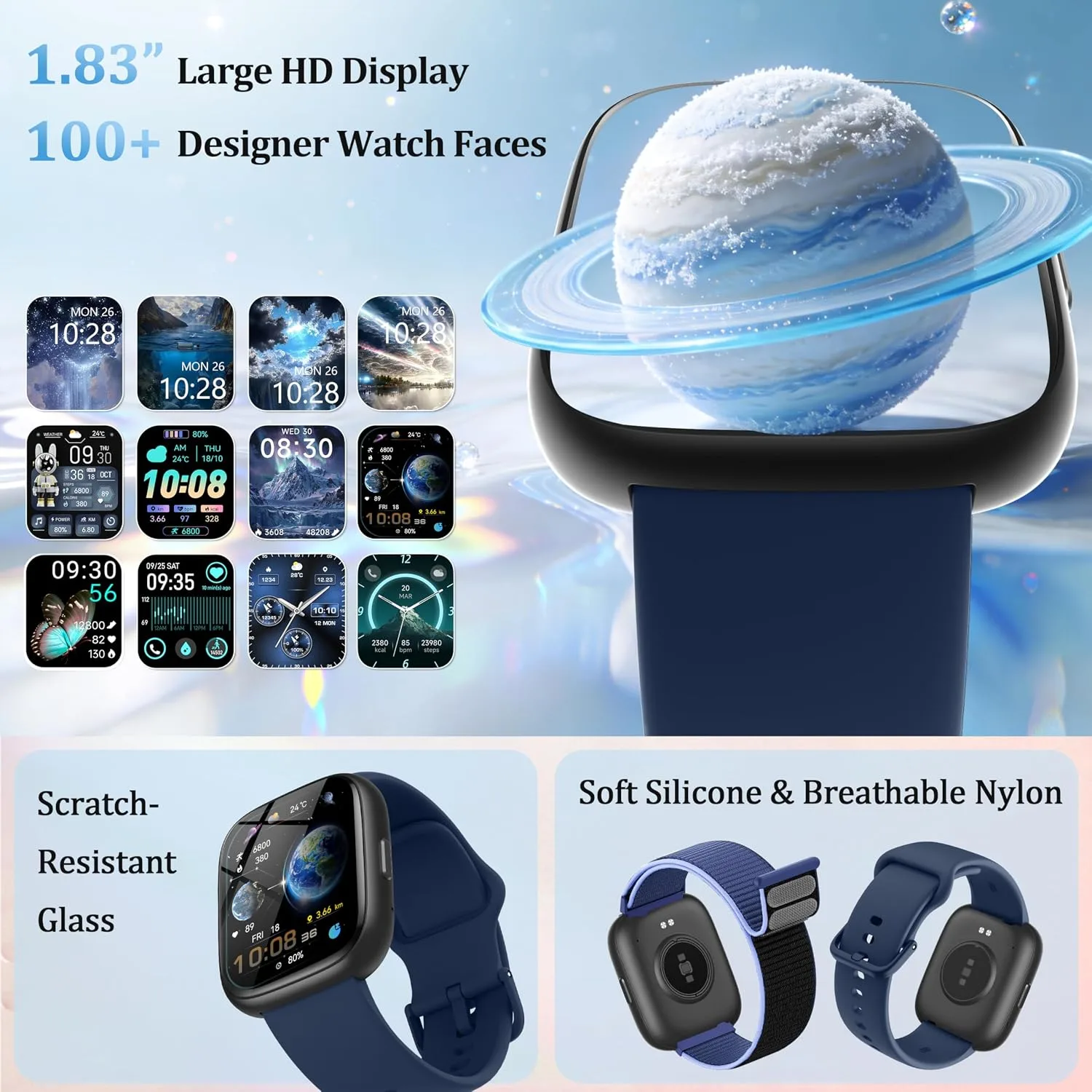 Smart Watch for Women Men, 2026 Upgrade Smartwatch [2 Bands, 44mm case], 1.83" Fitness Tracker Watch Alexa Built-in, Make/Answer Call, HR Sleep Stress Monitor, IP68 Waterproof Step Counter Watch