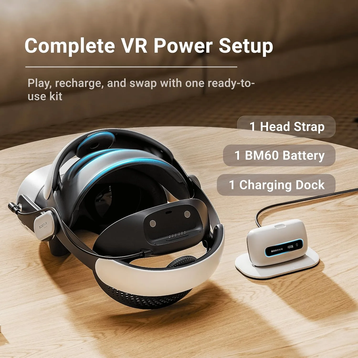 BOBOVR M3 Pro+ Battery Head Strap Compatible with Meta Quest 3S and Quest 3, Includes BM60 Battery and Fast Charging Dock, Dual-Mode VR Strap, Reduced Face Pressure, Stable Fit for Active Play