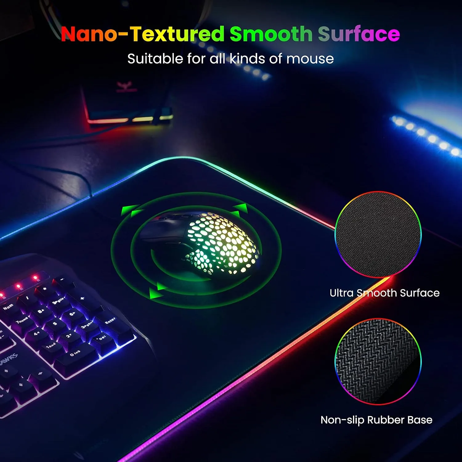 BladeHawks RGB Gaming Mouse Pad Extra Large Extended 31.5x12 Inch-Black