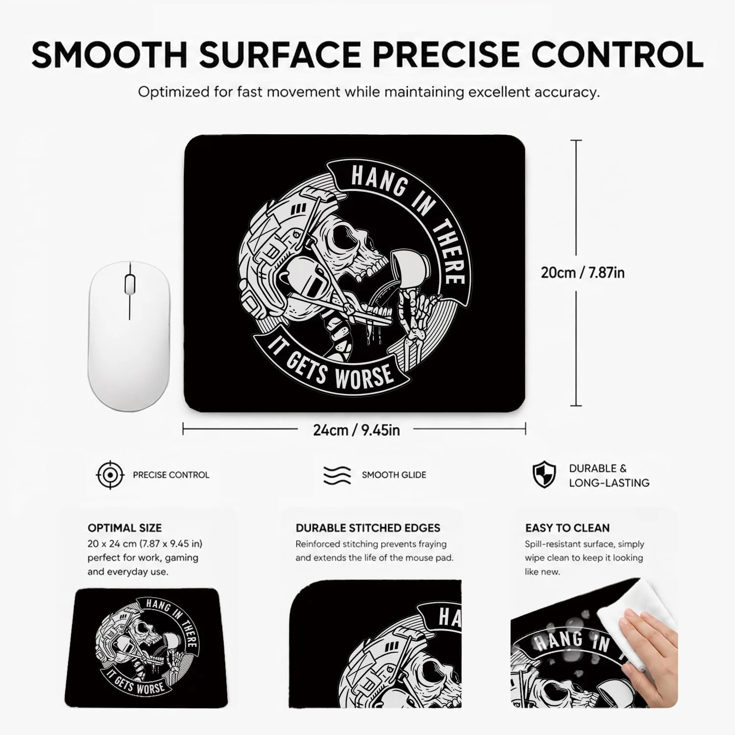 HONLUNG Gothic Mouse Pad,Funny Skull Mouse Pads,Hang in There it Gets Worse Mousepad for Home Office Workplace Desk Accessories Computers Laptop, 9.4 x 7.9 Inch