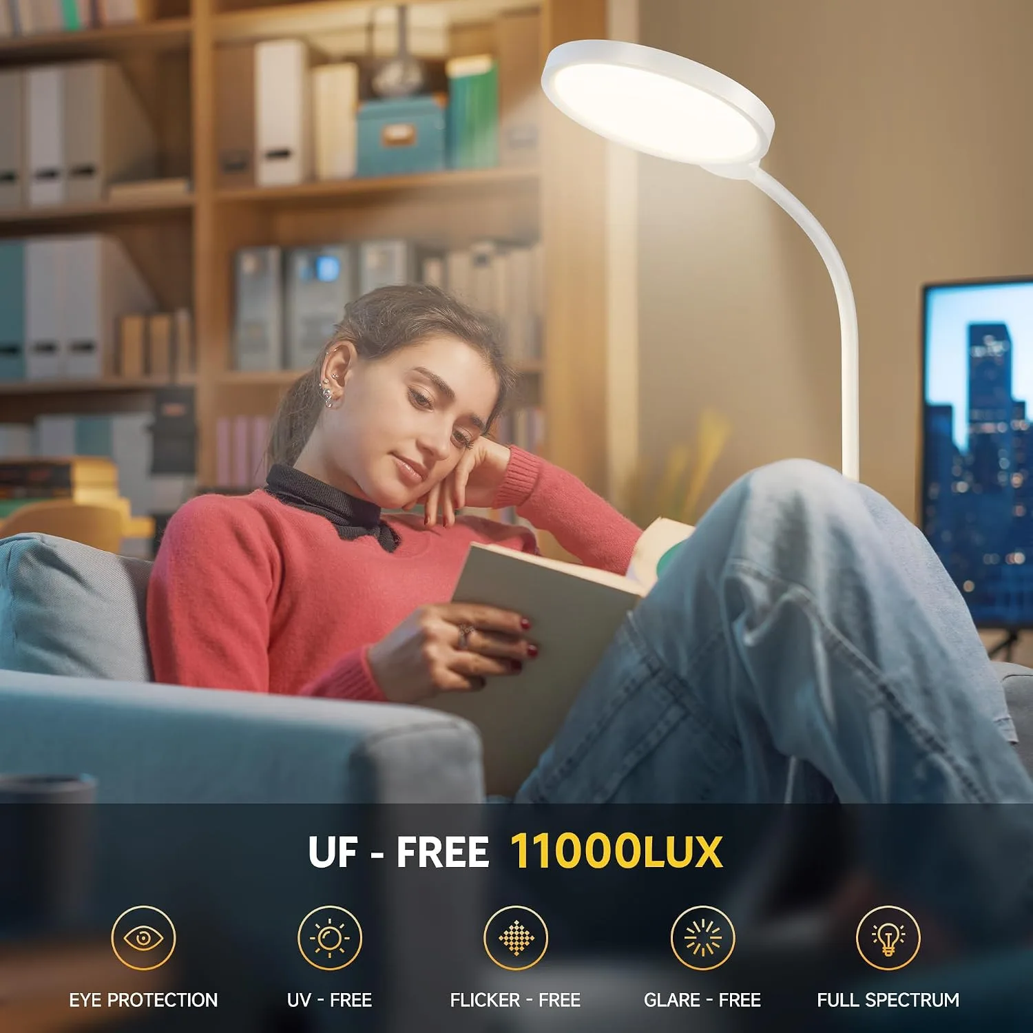 Happy Light Therapy Lamp,11000 Lux Sun Light Lamp with Touch Remote Control