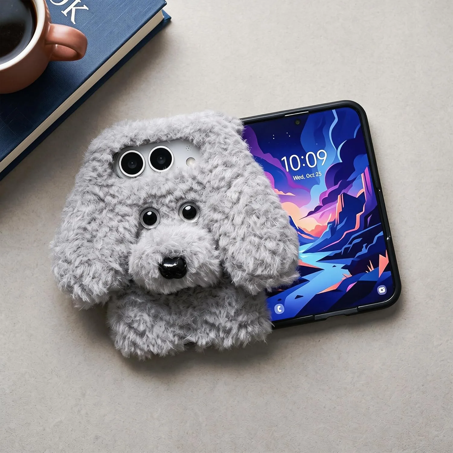 Losin for iPhone Duo Plush Furry Dog Cartoon Case, Gray