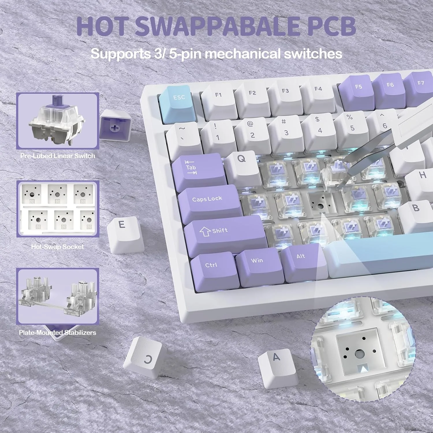 ATTACK SHARK X820 Ultra 75% Wireless Gaming Mechanical Keyboard Hot-Swappable Gasket Mount RGB Backlit BT/2.4G/Wired Custom Keyboard with Smart TFT Display&Knob QMK Driver-Starlight White&Gift Switch