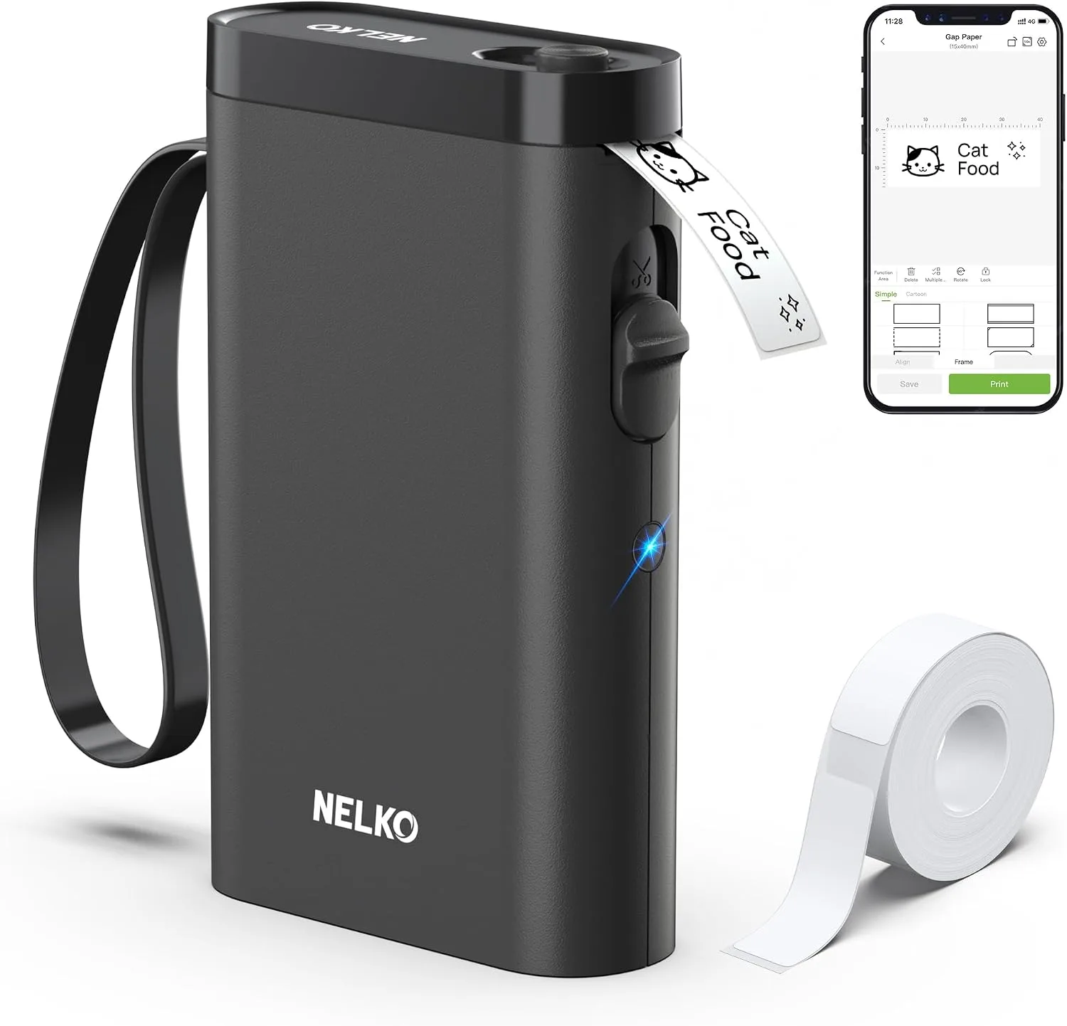 Nelko P21 Label Maker Machine with Tape, Bluetooth Label Printer, Black