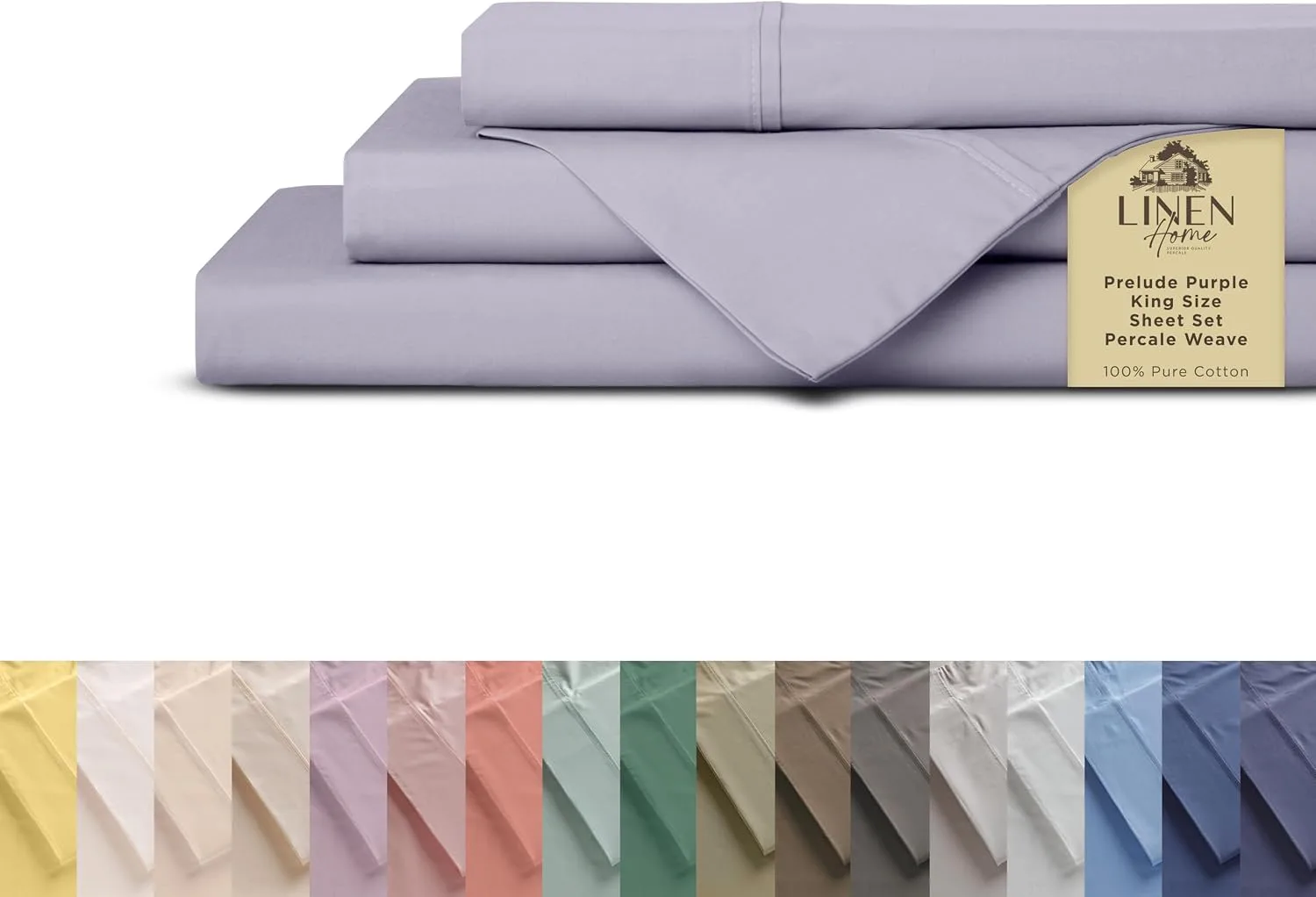 Linen Home 100% Cotton Percale King Sheets 4Pc Cooling Set Prelude Purple