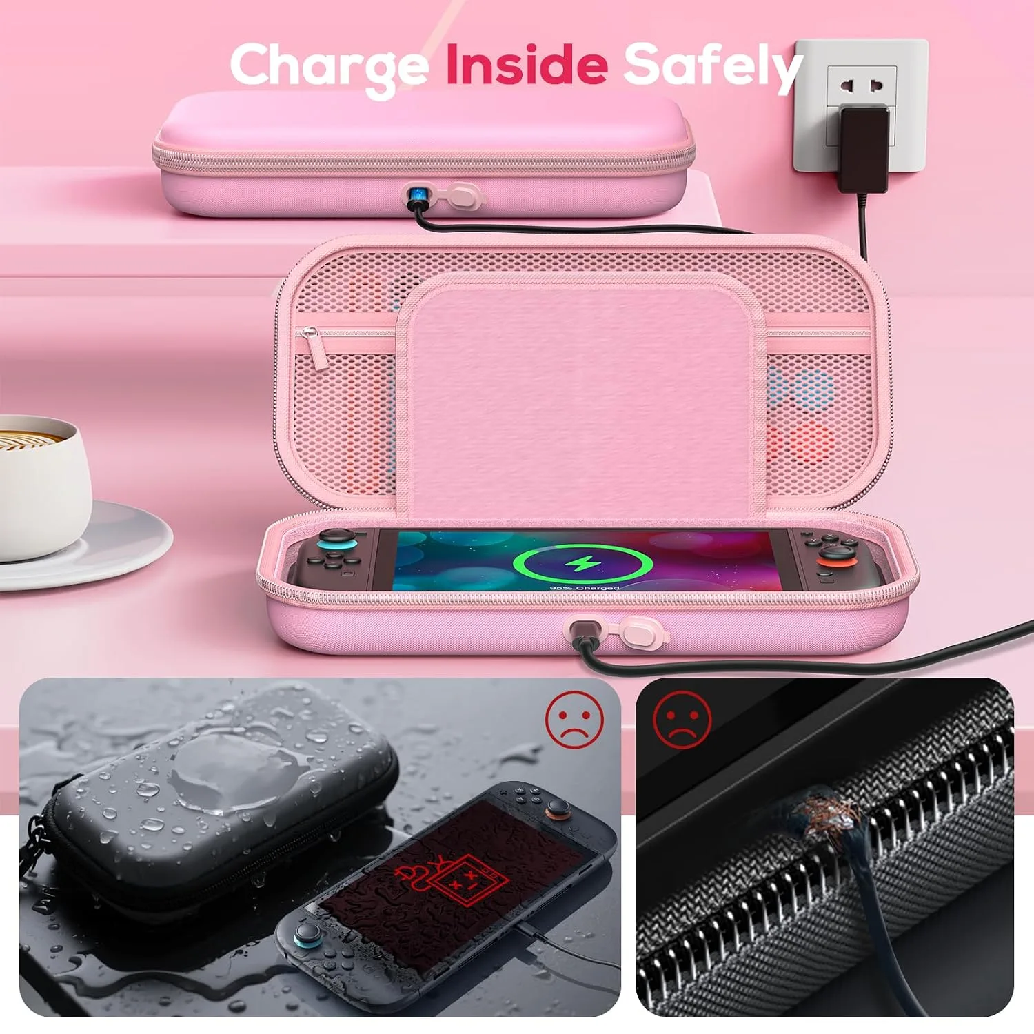Auarte [Charge Inside Carrying Case for Switch 2 Console (2025)/OLED-Pink