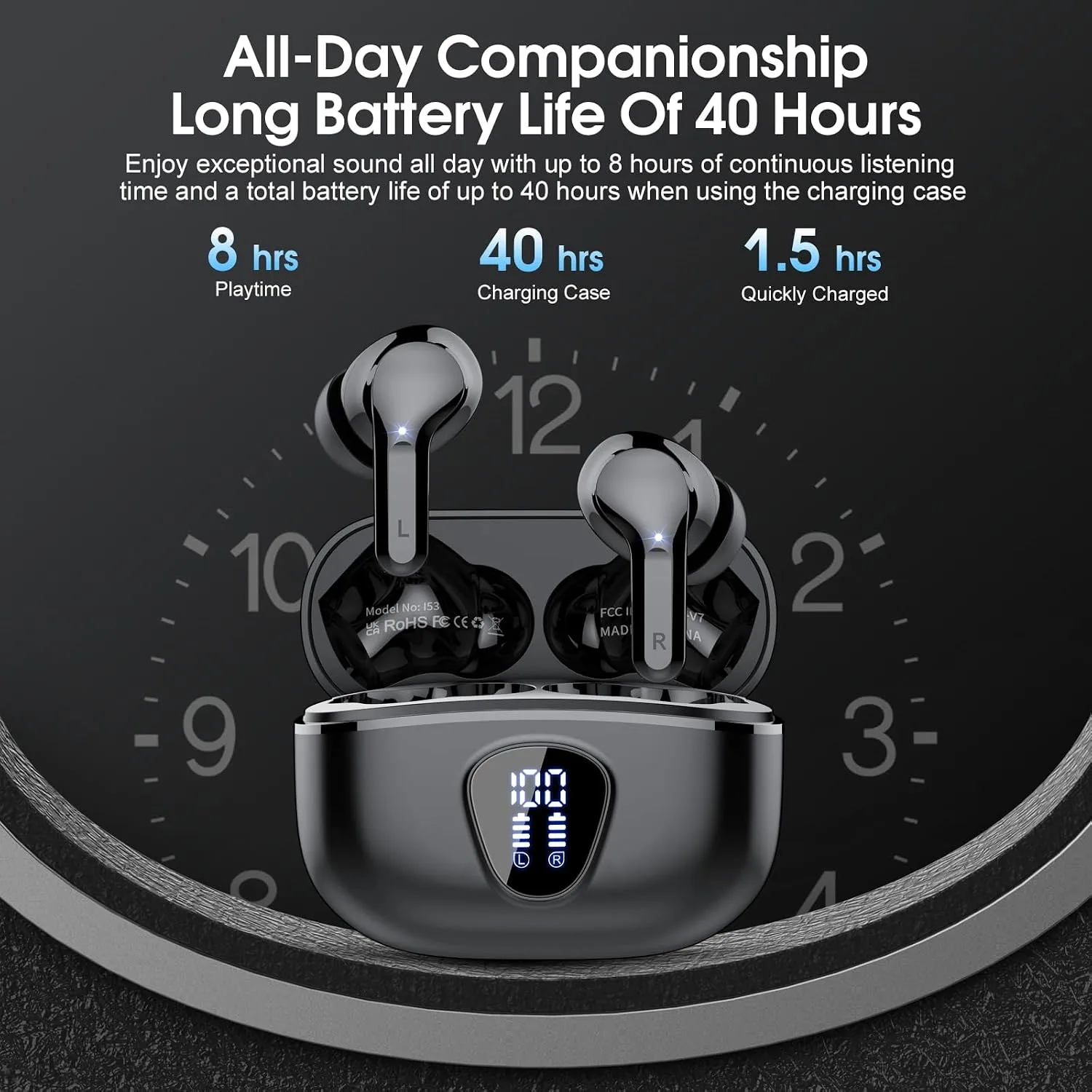 Wireless Earbuds, Bluetooth 5.4 Headphones HiFi Stereo, Bluetooth Earbuds