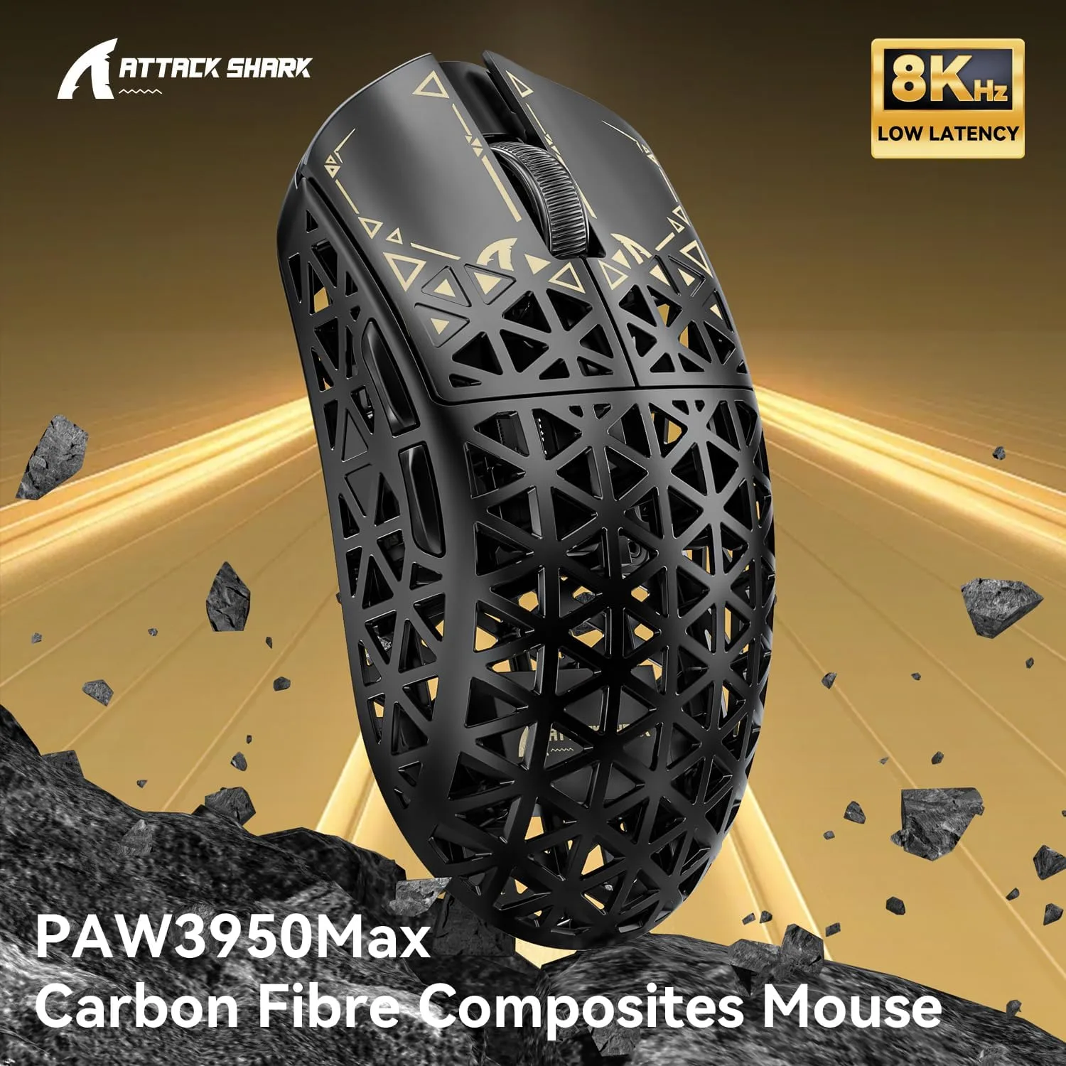ATTACK SHARK R5Ultra 8K Carbon Fiber Wireless Gaming Mouse, Black