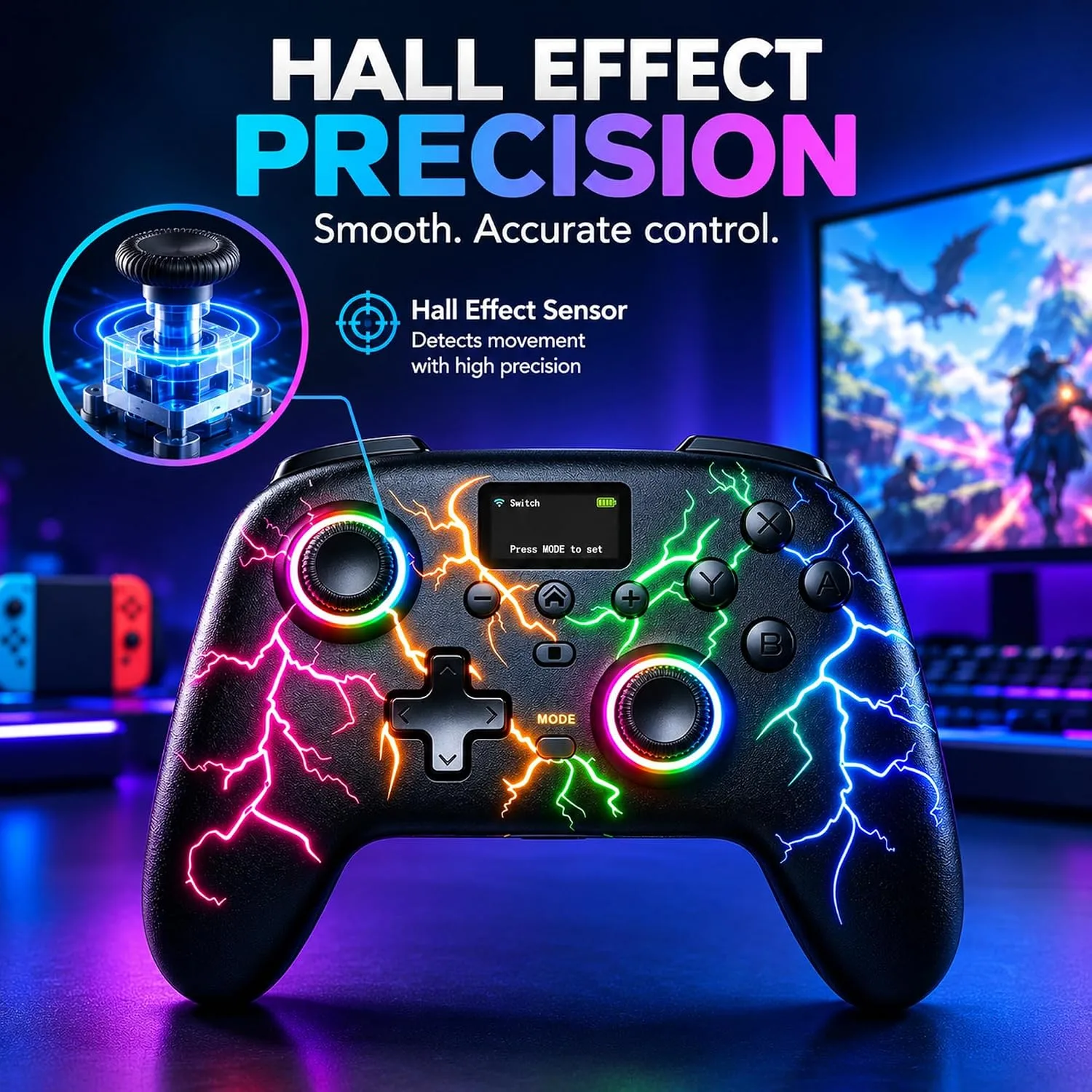Exilapsire Wireless Controller for PC/Switch/Switch 2/iOS/Android, Black