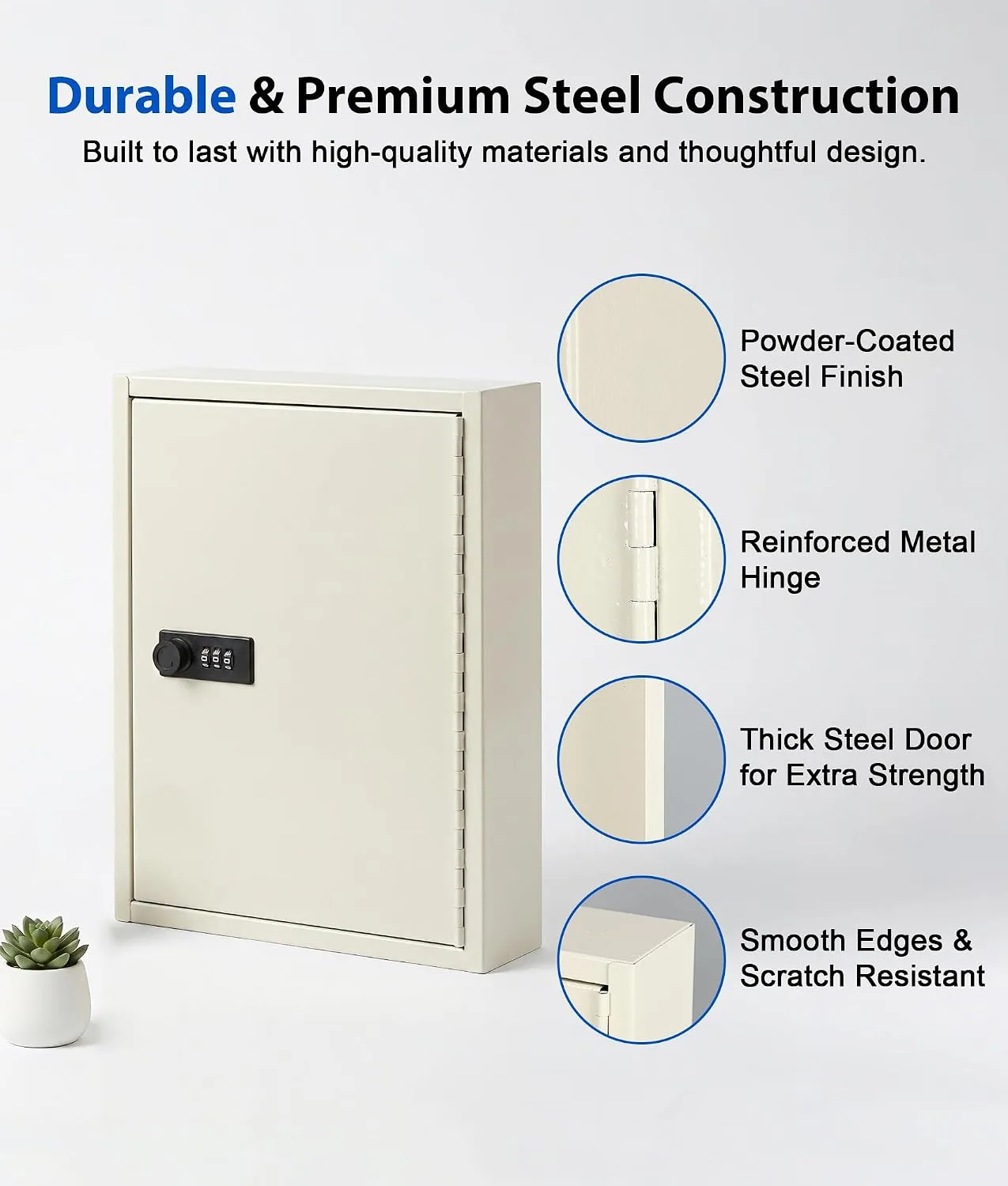 KYODOLED Key Box, 40-Key Lock Box with Combination Lock, Wall Mount, White