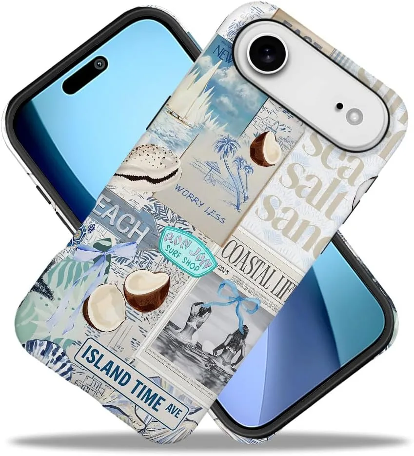 Case Compatible with iPhone 17 Air,Fall Prevention Hybrid 2-Layer Hard Shell Phone Cover for Girls Boys,Beach Coast Collage