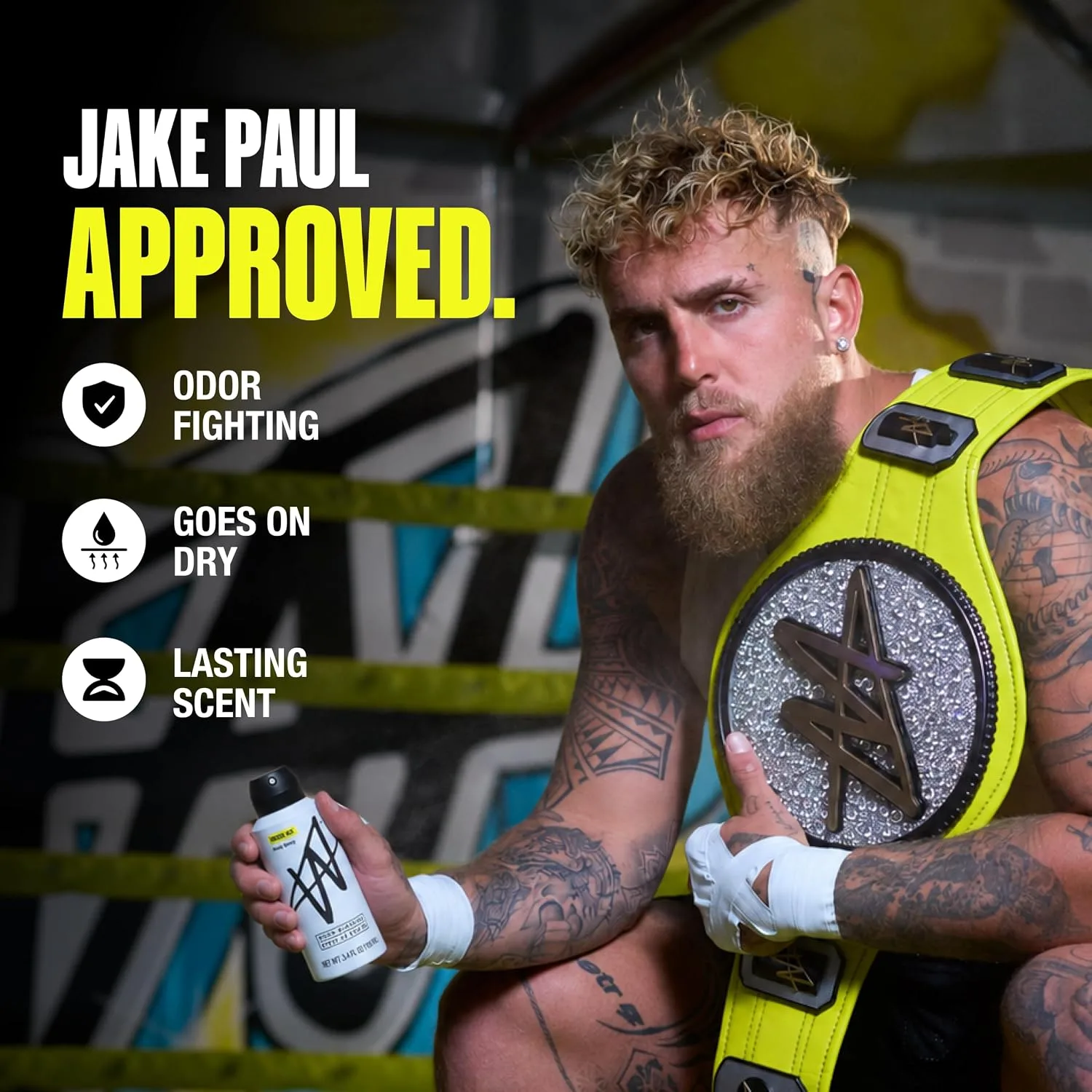 Jake Paul Fresh Ice Body Spray for Men By W, Odor Blocking Body Deodorant, Long Lasting Protection, 3.4 fl oz