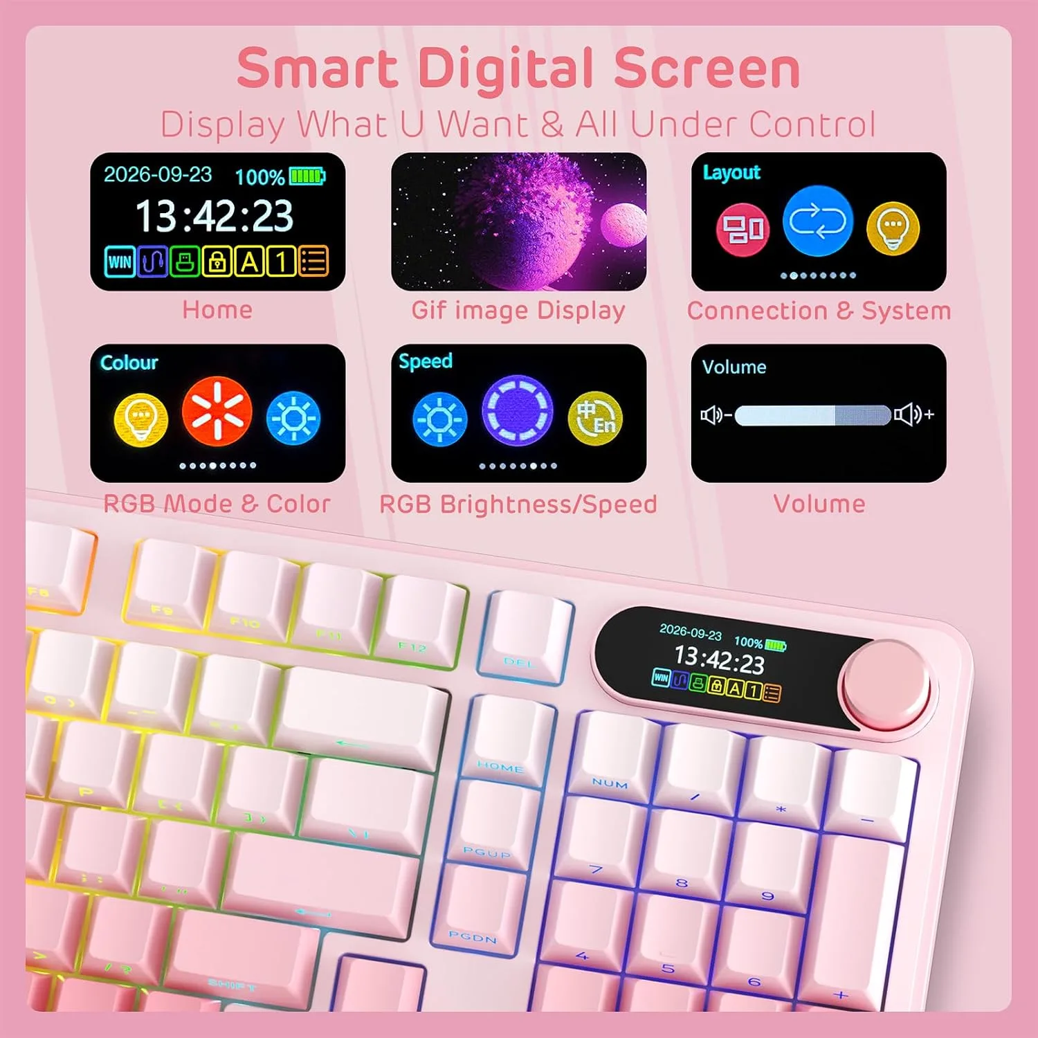 RK ROYAL KLUDGE S98 Wireless Mechanical Keyboard with TFT Screen & Knob