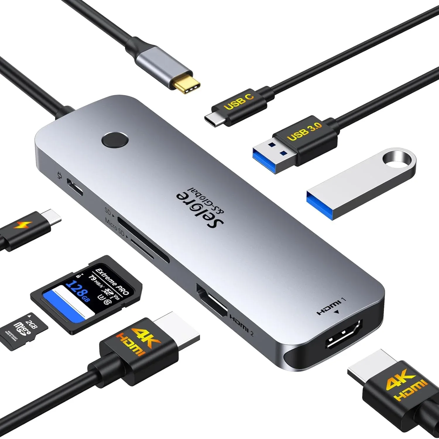 Selore USB C Docking Station Dual HDMI Monitor, USB C to Dual HDMI Adapter with 4K@60Hz HDMI, 100W PD, SD/TF, USB A&C 3.0 Ports, Laptop Docking Station for Dell XPS/HP/Lenovo/Surface/Yoga etc