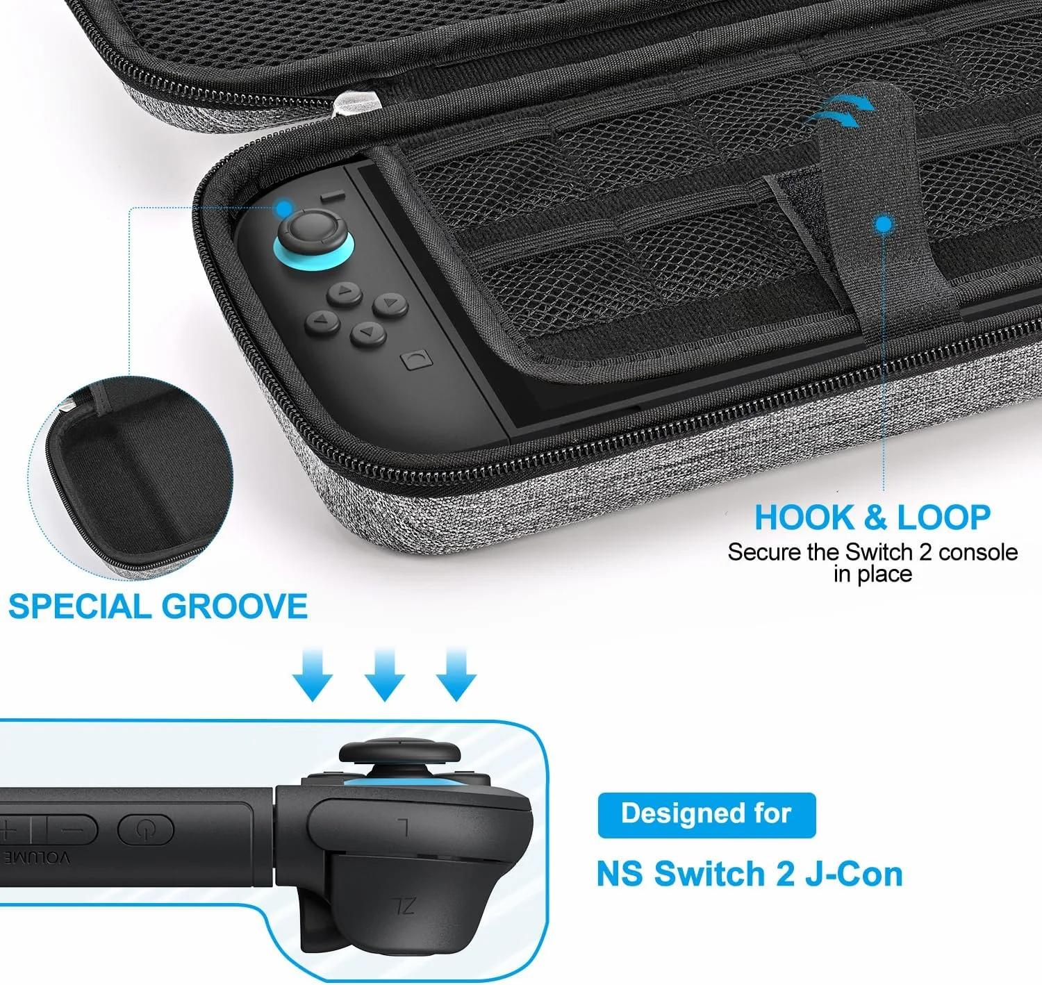 innoAura Switch 2 Case 14-in-1 Bundle for NS Switch 2 (2025), with Carrying Case, Protective Cover, Thumb Grips, Screen Protector, Cute Pendant and Sticker, Gray