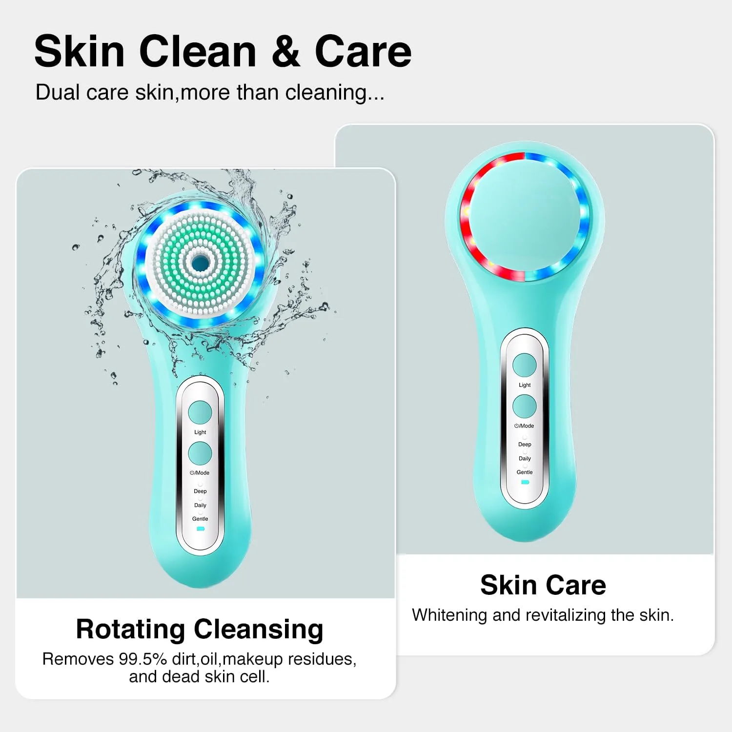 UMICKOO Electric Facial Cleansing Brush, 2-Way Rotating Face Scrubber for Daily & Deep Cleaning, 3 Modes, 5 Brush Heads, Rechargeable, IPX7 Waterproof for All Skin Types