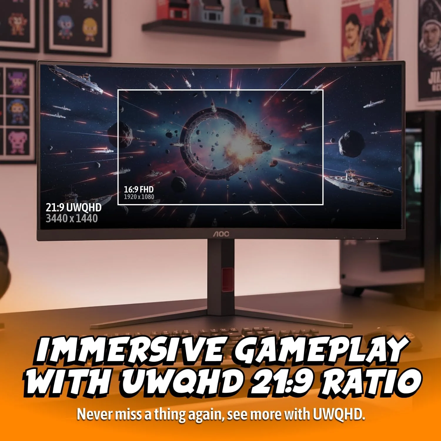 AOC 34" Curved Gaming Monitor UWQHD 240Hz VA AMD FreeSync Premium, CU34G4Z