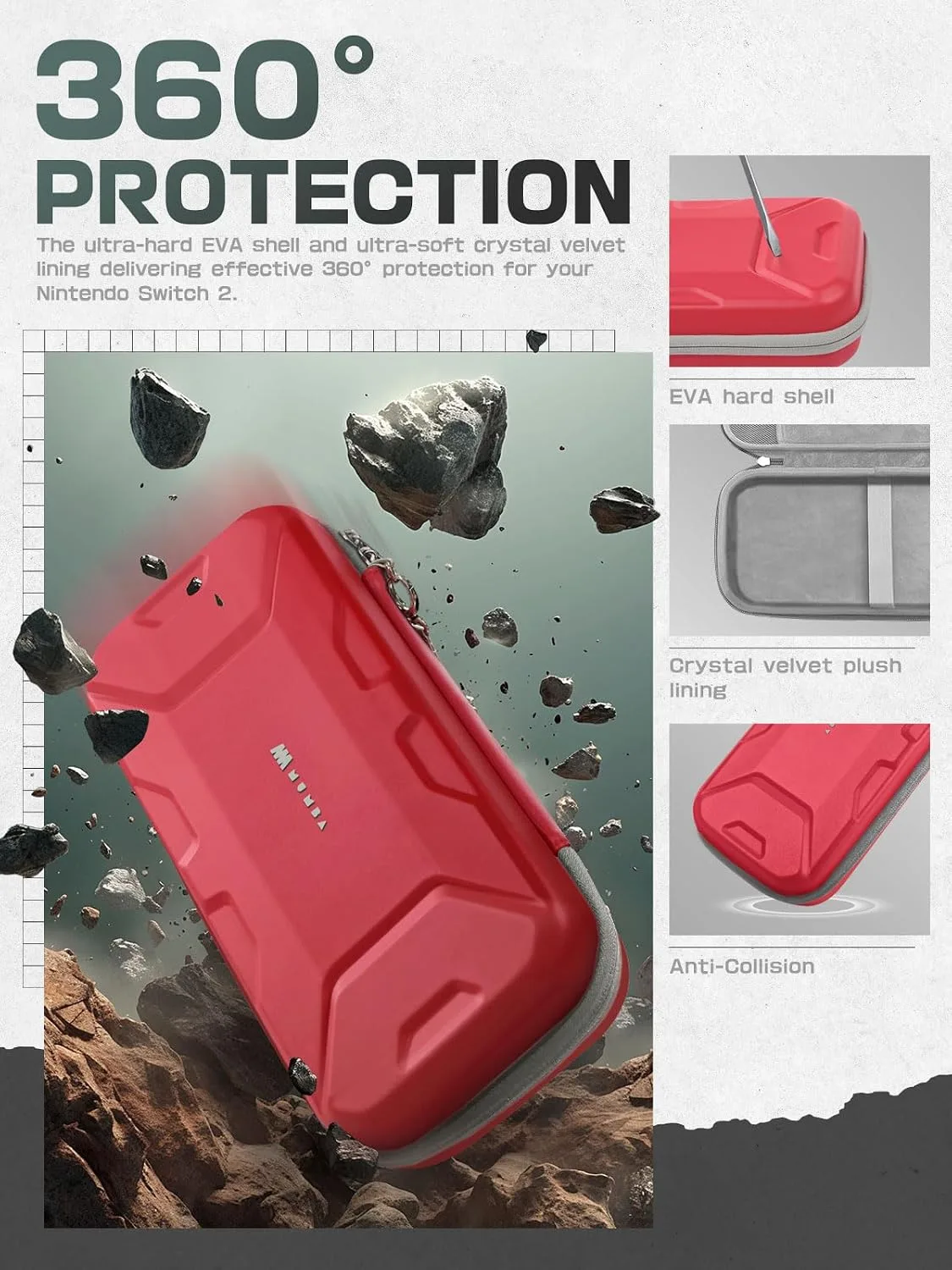 Mumba Carrying Case for Nintendo Switch 2 [Fits Console with Protective Case On][2025 Plus Version] Hard Shell Travel Handbag Pouch with 12 Game Card Slots, Large Capacity for Accessories (Red)