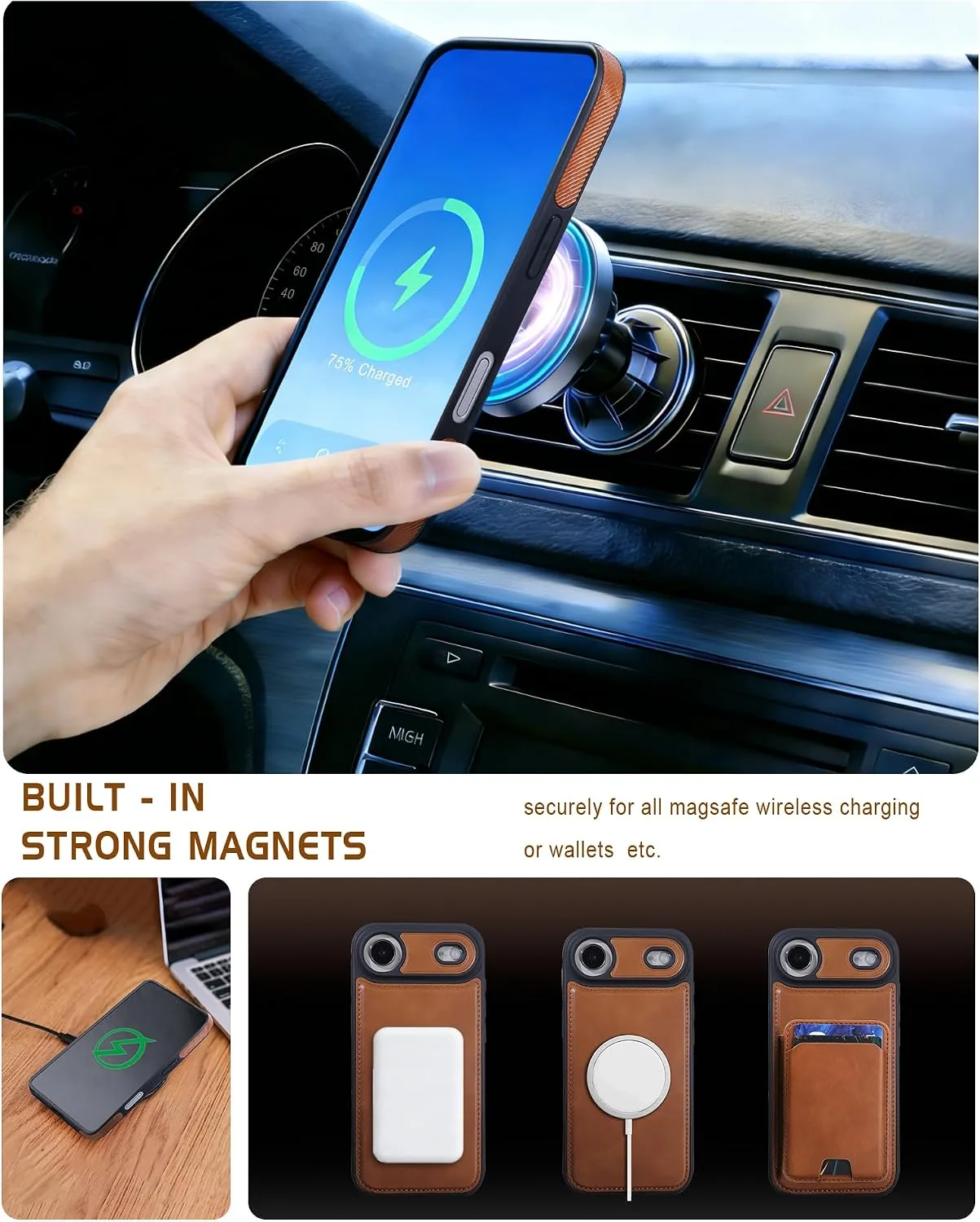 Magnetic Detachable Wallet Case for iPhone 17 Air with Kickstand,2-in-1 MagSafe Compatible RFID Blocking Card Holder,Slim PU Leather Cover Brown