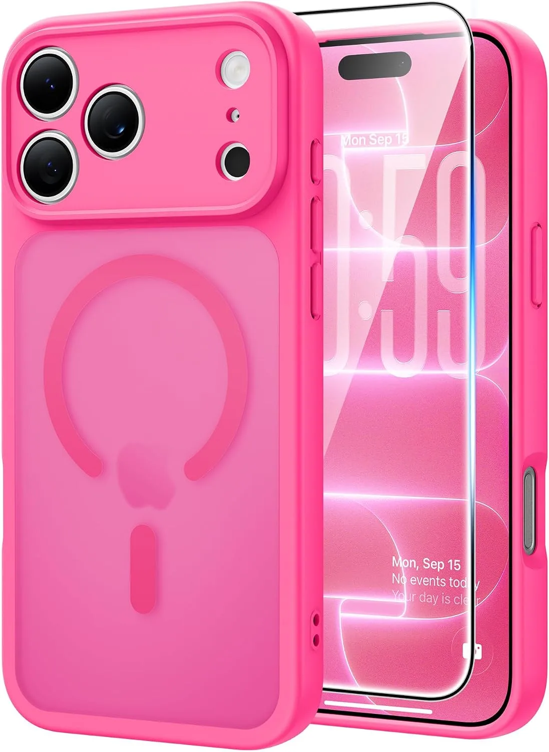 FNTCASE for iPhone 18 Pro Case / 17 Pro Case Fit for MagSafe Hot Pink