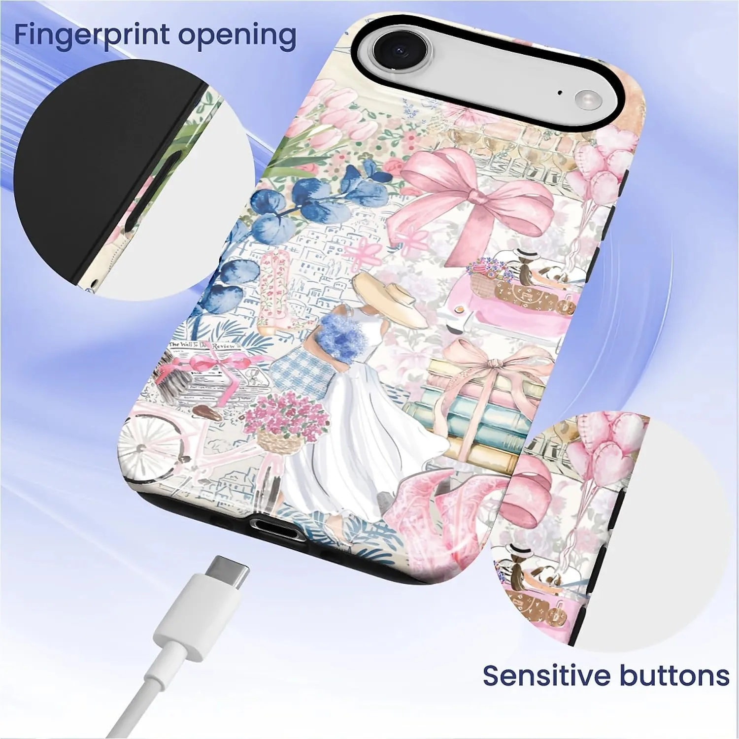 DAIZAG Case for iPhone 17 Air,Mixed 2 Layer Design Shockproof Soft TPU Ddouble Protection Phone Case for iPhone 17 Air-Magazine Books Flower Bow Collage