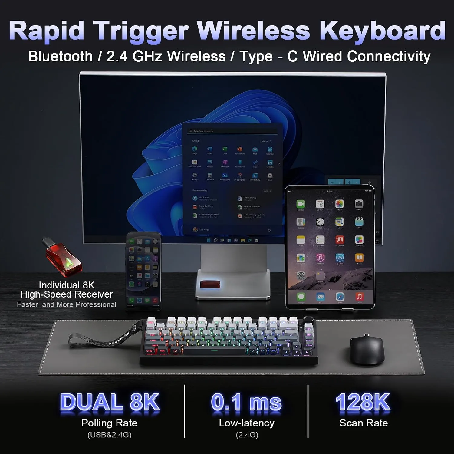 YUNZII RT75 PRO Dual 8K Wireless Keyboard(Gradient Black, Red Switch)