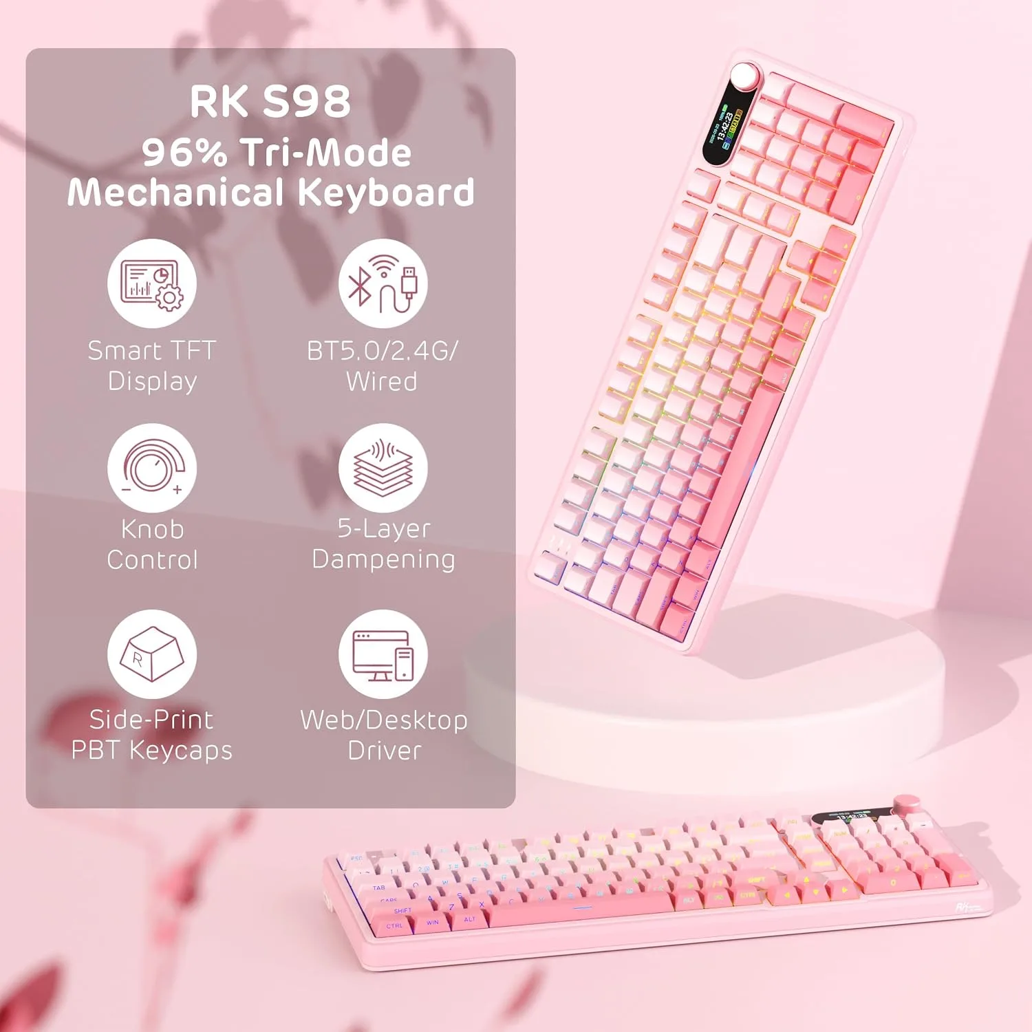 RK ROYAL KLUDGE S98 Wireless Mechanical Keyboard with TFT Screen & Knob