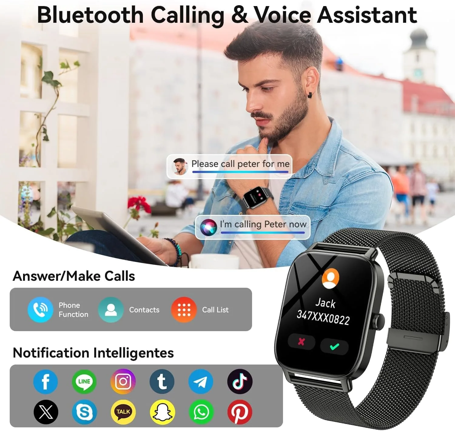 Smart Watch for Men Women Fitness Tracker: Waterproof Bluetooth Call Answer Make Smart Watches for Android iPhone Digital Mens Watches Activity Smartwatch Pedometer Heart Rate Monitor 120 Sports Model
