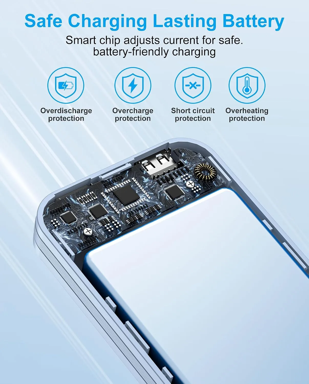 citicr Portable Charger 10000mAh PD20W w/Built-in Cables & Wall Plug Blue
