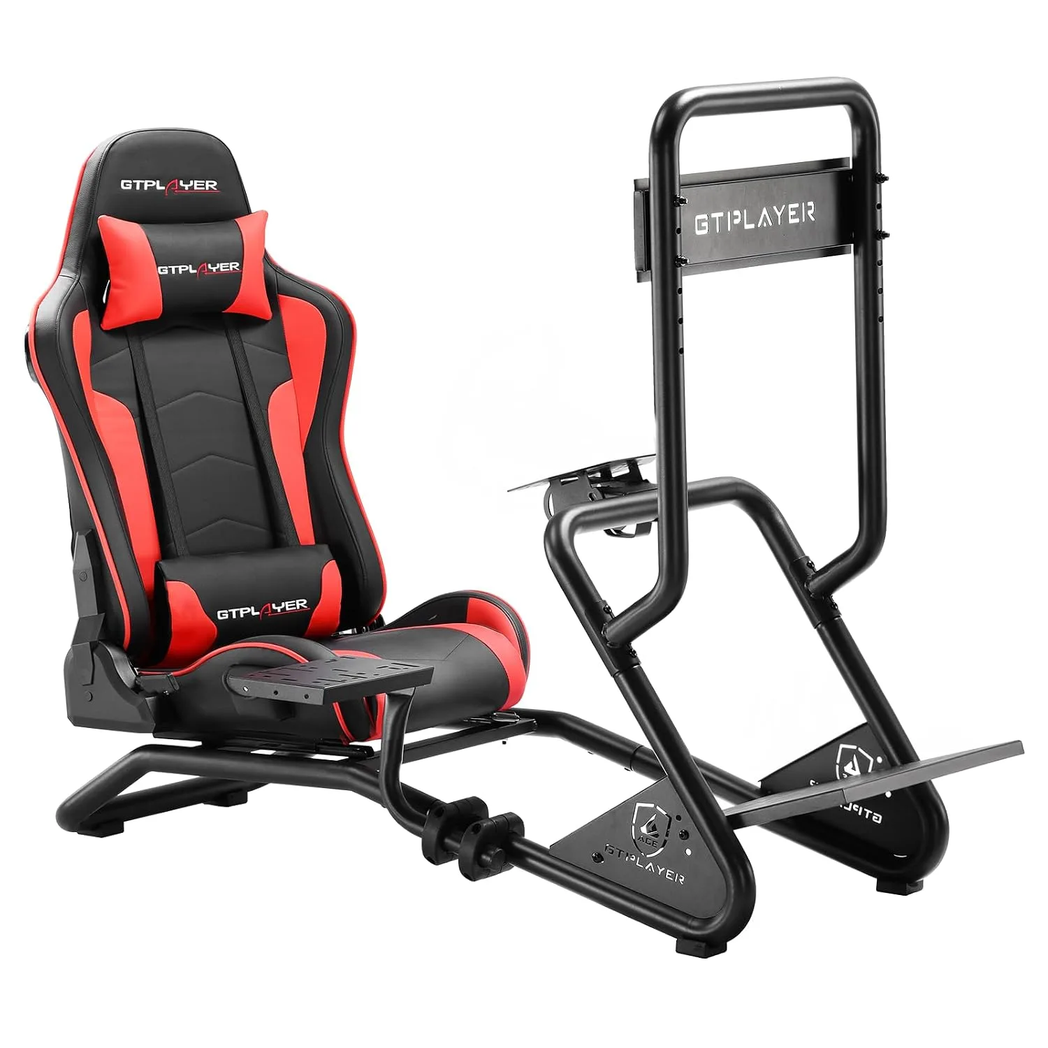 Volante GTPLAYER Racing Simulator Cockpit con soporte para monitor y asiento reclinable rojo