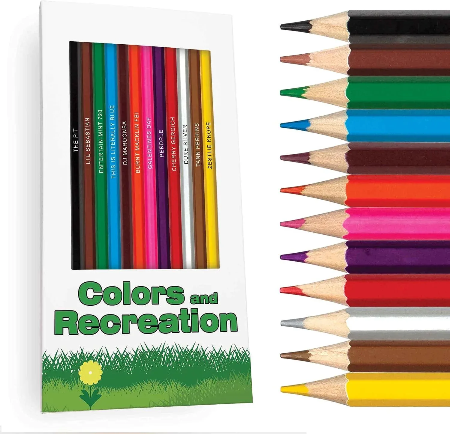 Pun Labs Colors & Recreation-Themed Colored Pencil Set for Fans of Parks & Rec | Set of 12 Parody Pencils with Clever Show References | Each Pencil Foil-Stamped with Fun Quotes | Ideal Gift