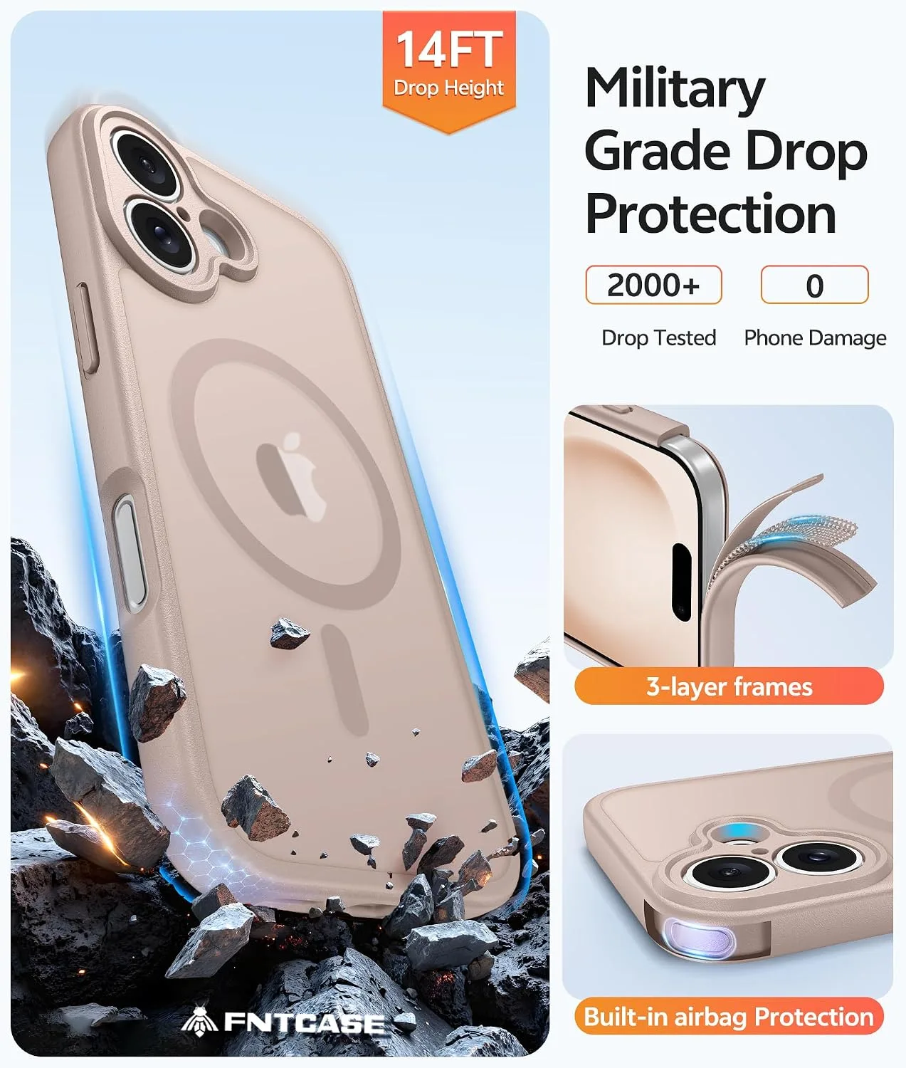 FNTCASE for iPhone 16 Plus Case, Fit for Magsafe, Desert Gold