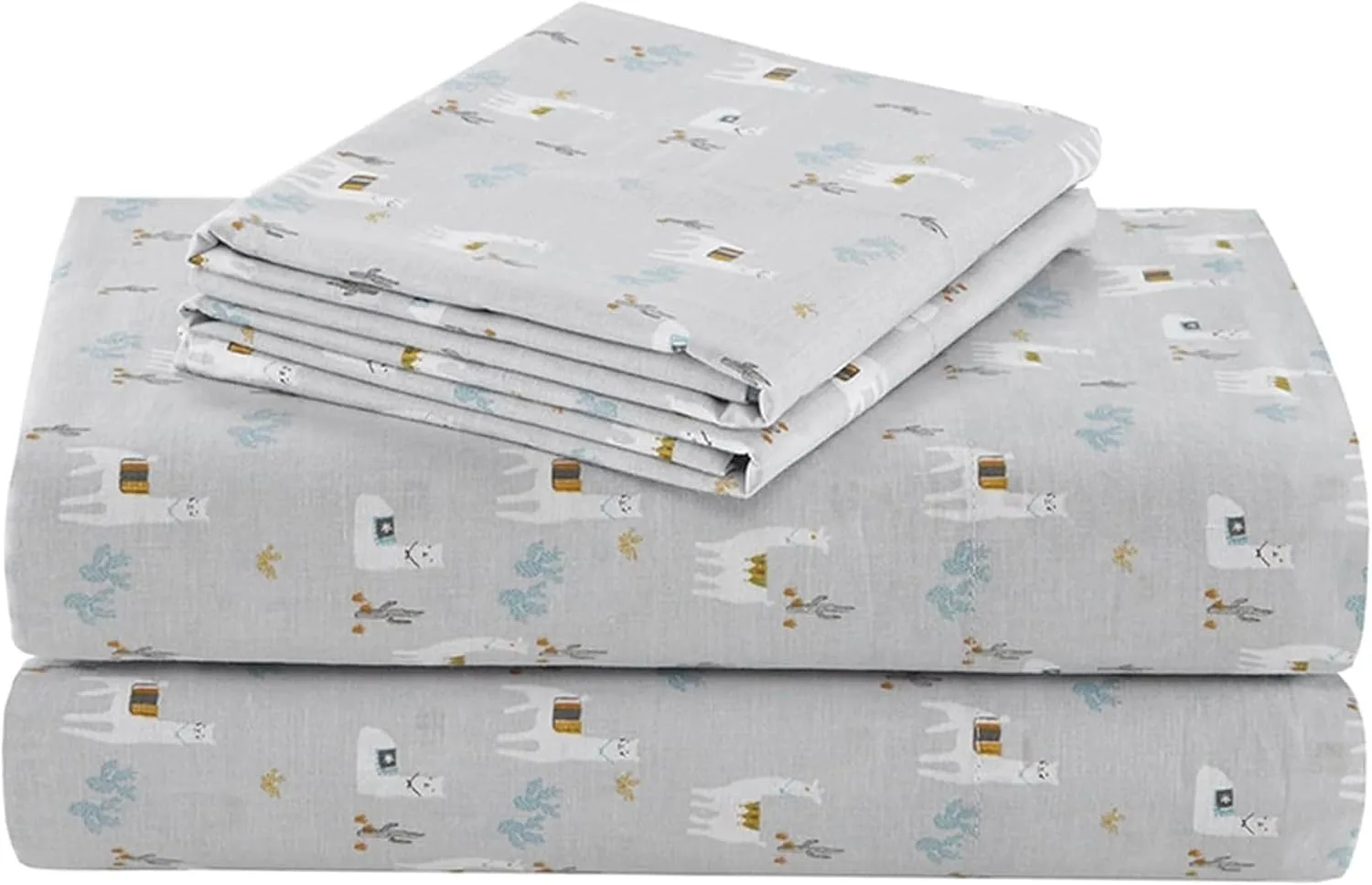 Comfort Spaces 100% Cotton Percale Sheets Queen Sheet Set 4 Pcs, Lama Multi