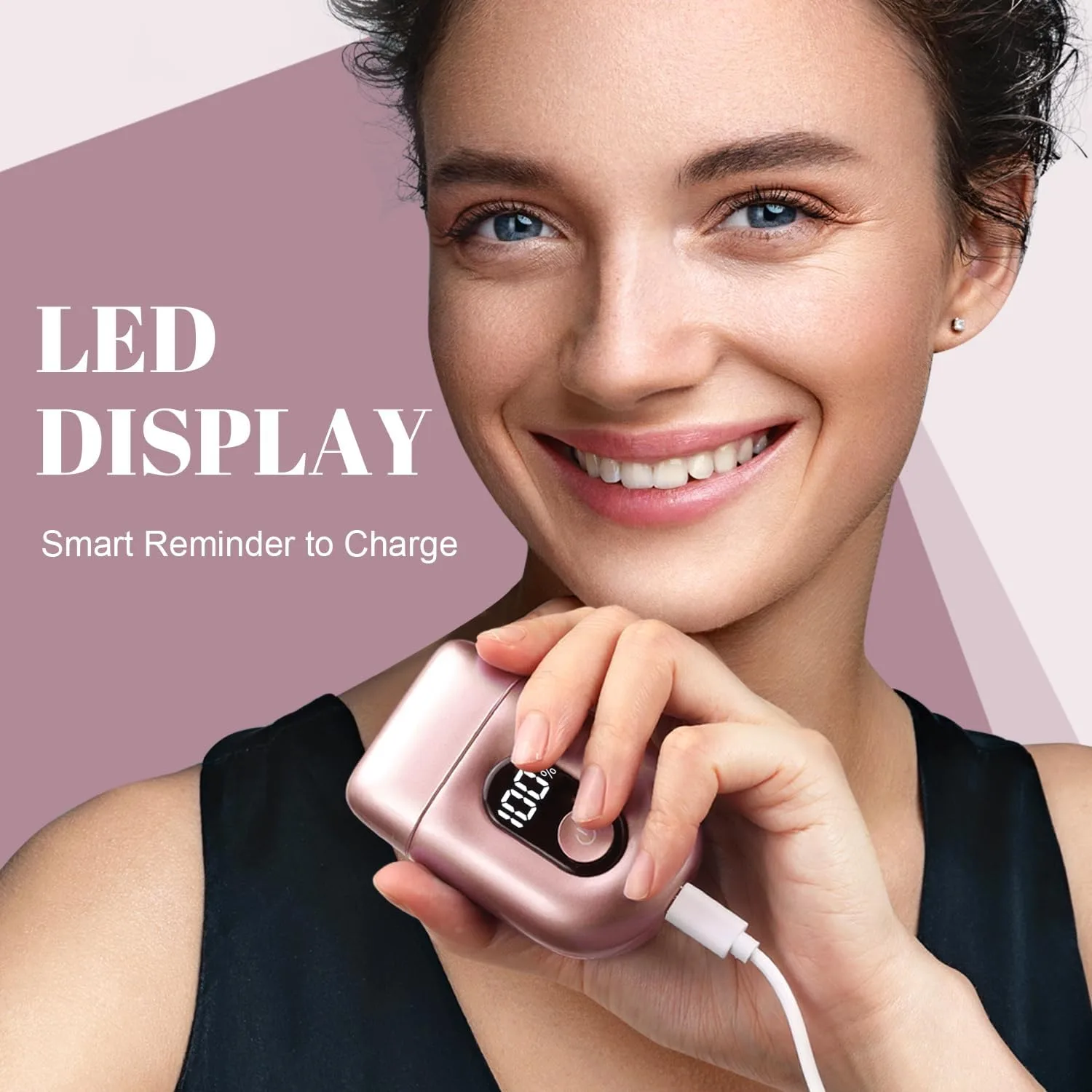 Cordless Electric Shaver for Women: Mini Electric Razors with LED Display - Rechargeable Bikini Trimmer - IPX7 Waterproof Wet Dry Face Razor for Body Pubic Leg (Bright Pink)