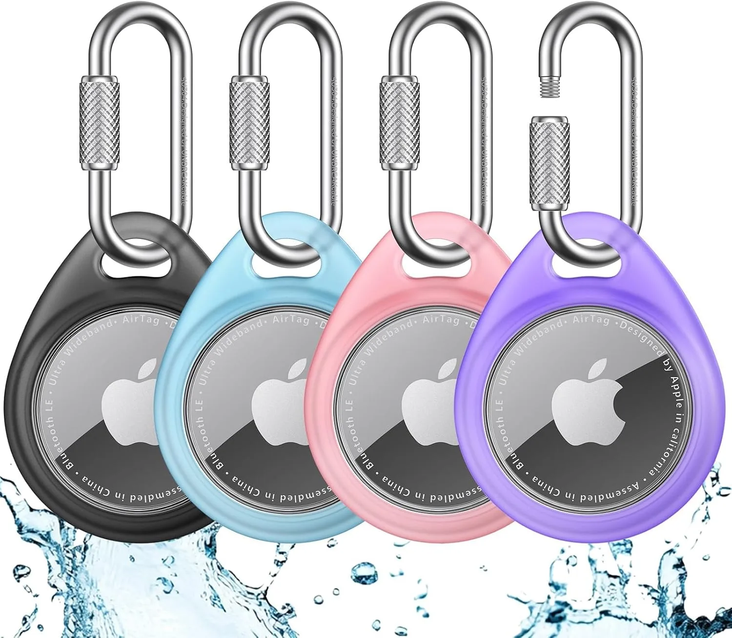 Funda para AirTag Unbreakcable con mosquetón profesional, pack de 4